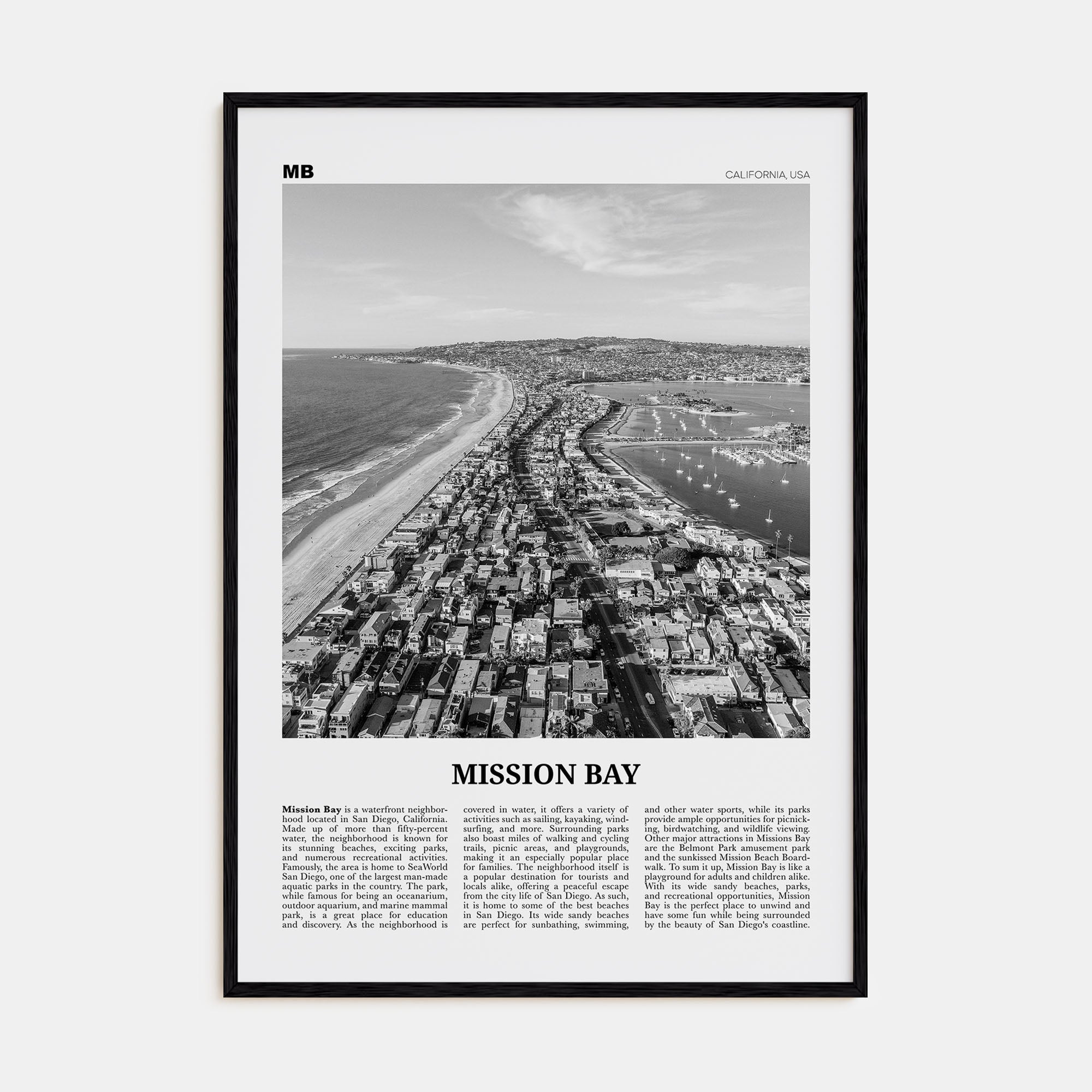 Mission Bay Travel B&W Poster
