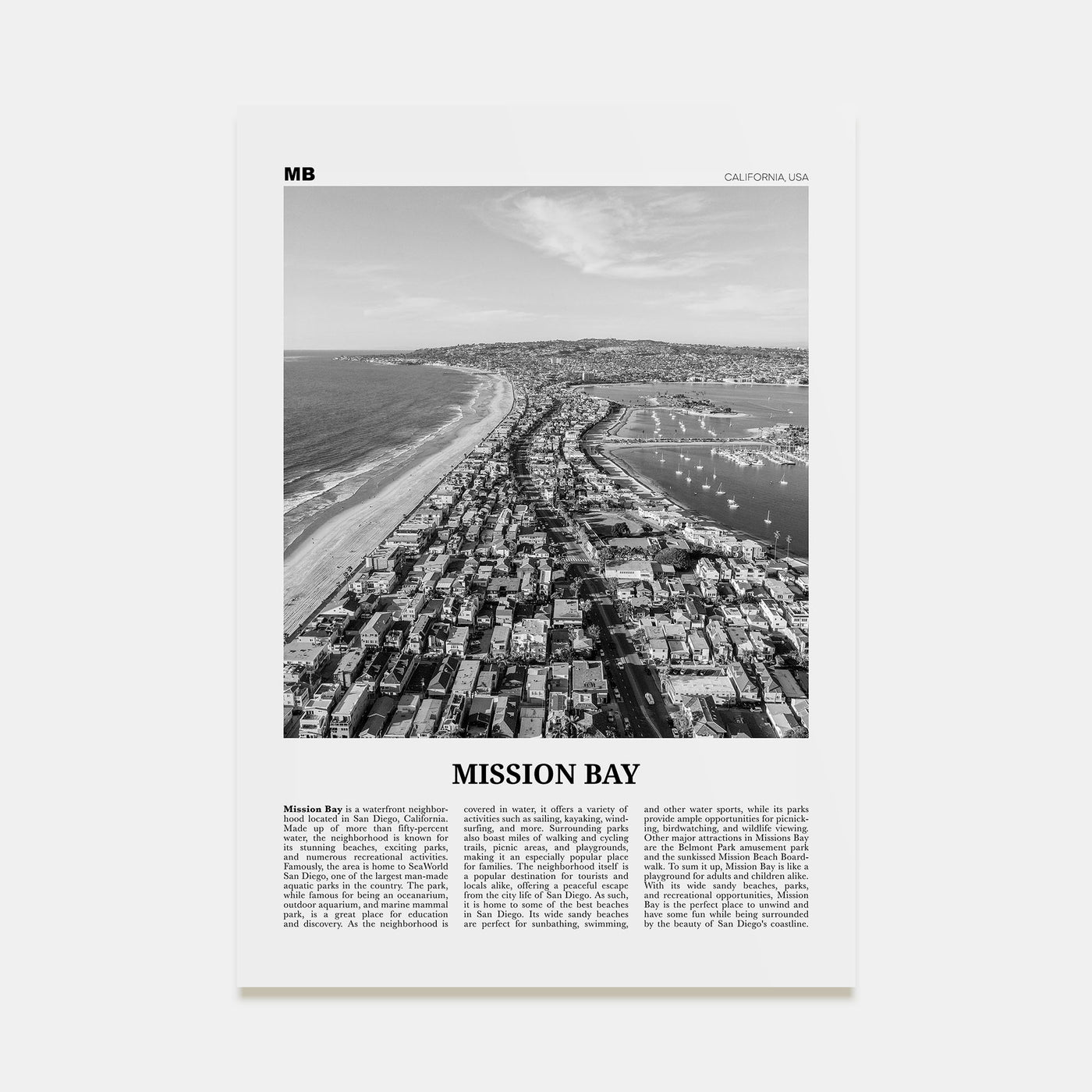 Mission Bay Travel B&W Poster