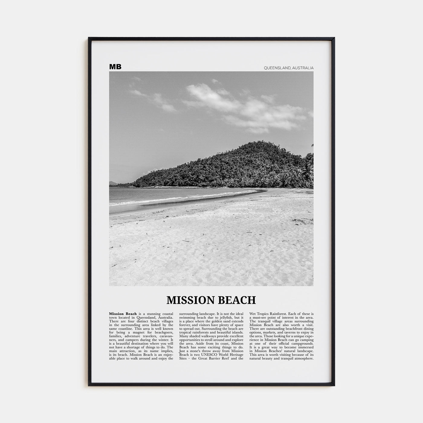 Mission Beach, Queensland Travel B&W Poster