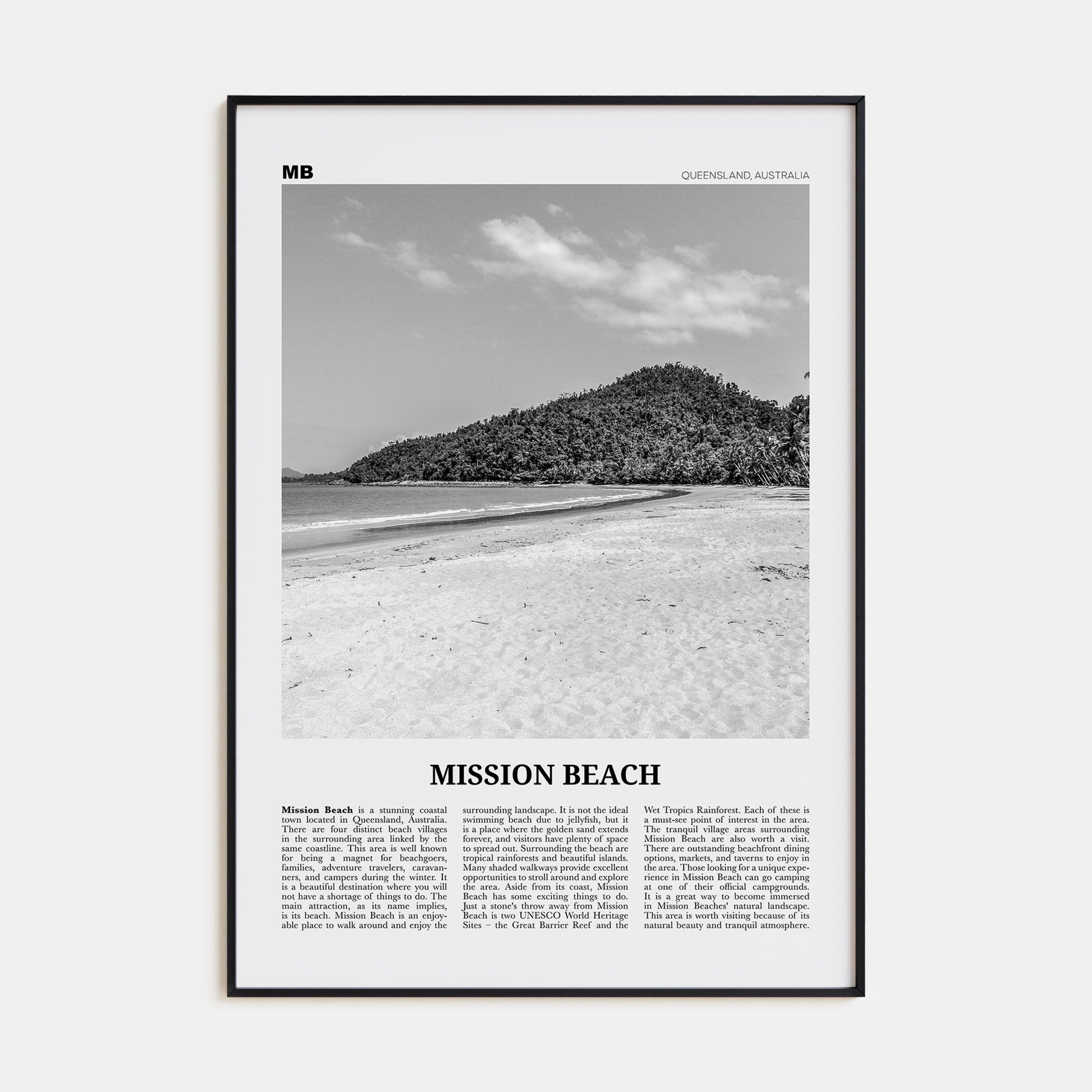 Mission Beach, Queensland Travel B&W Poster
