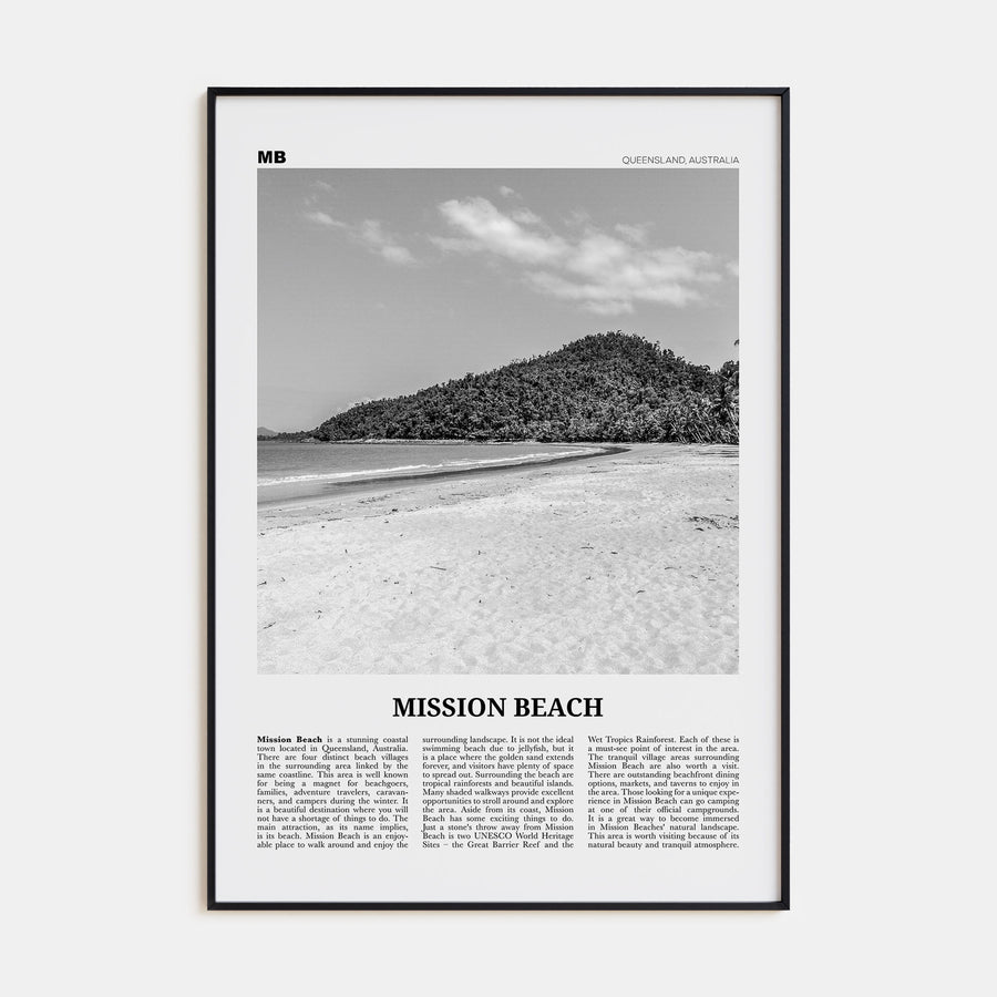 Mission Beach, Queensland Travel B&W Poster
