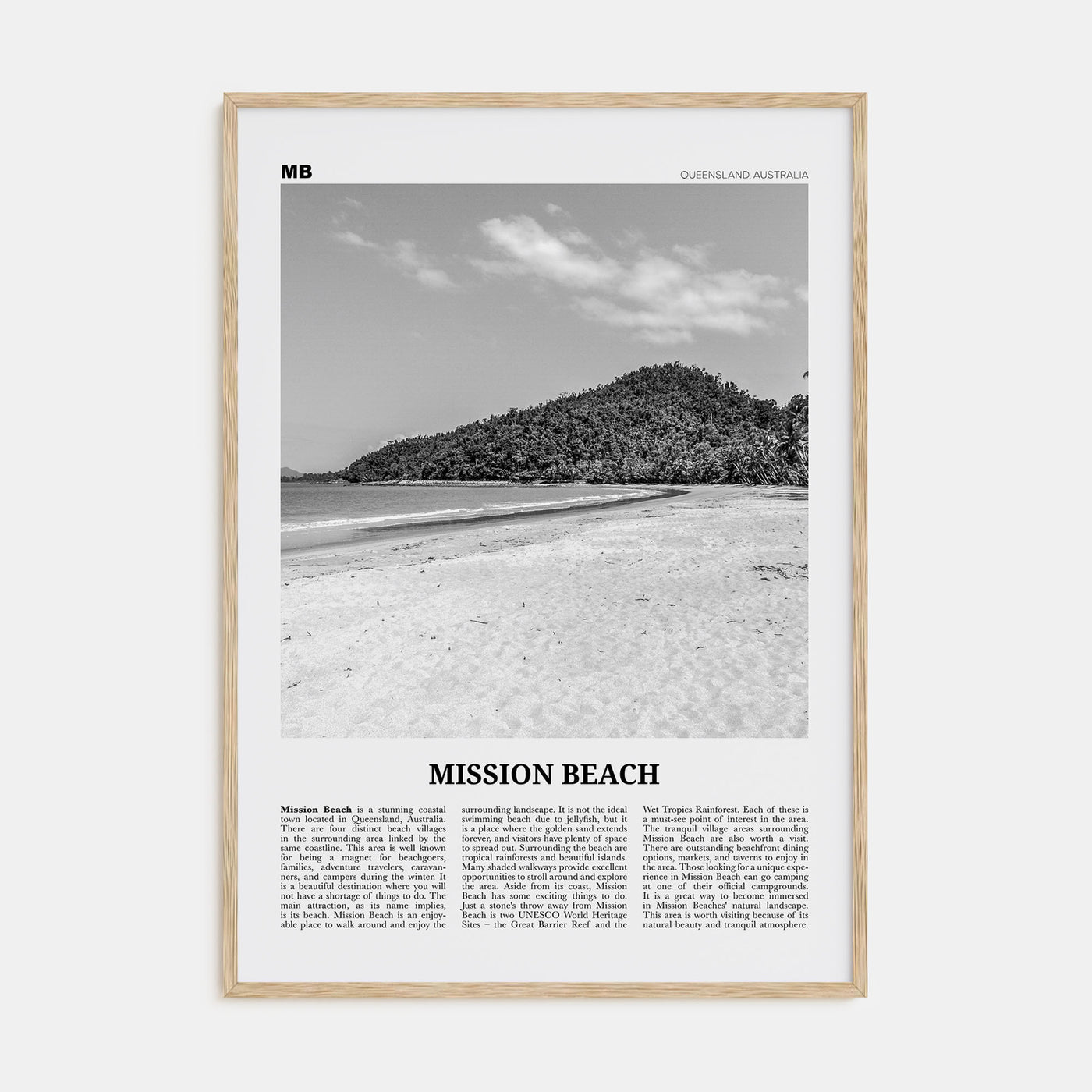 Mission Beach, Queensland Travel B&W Poster