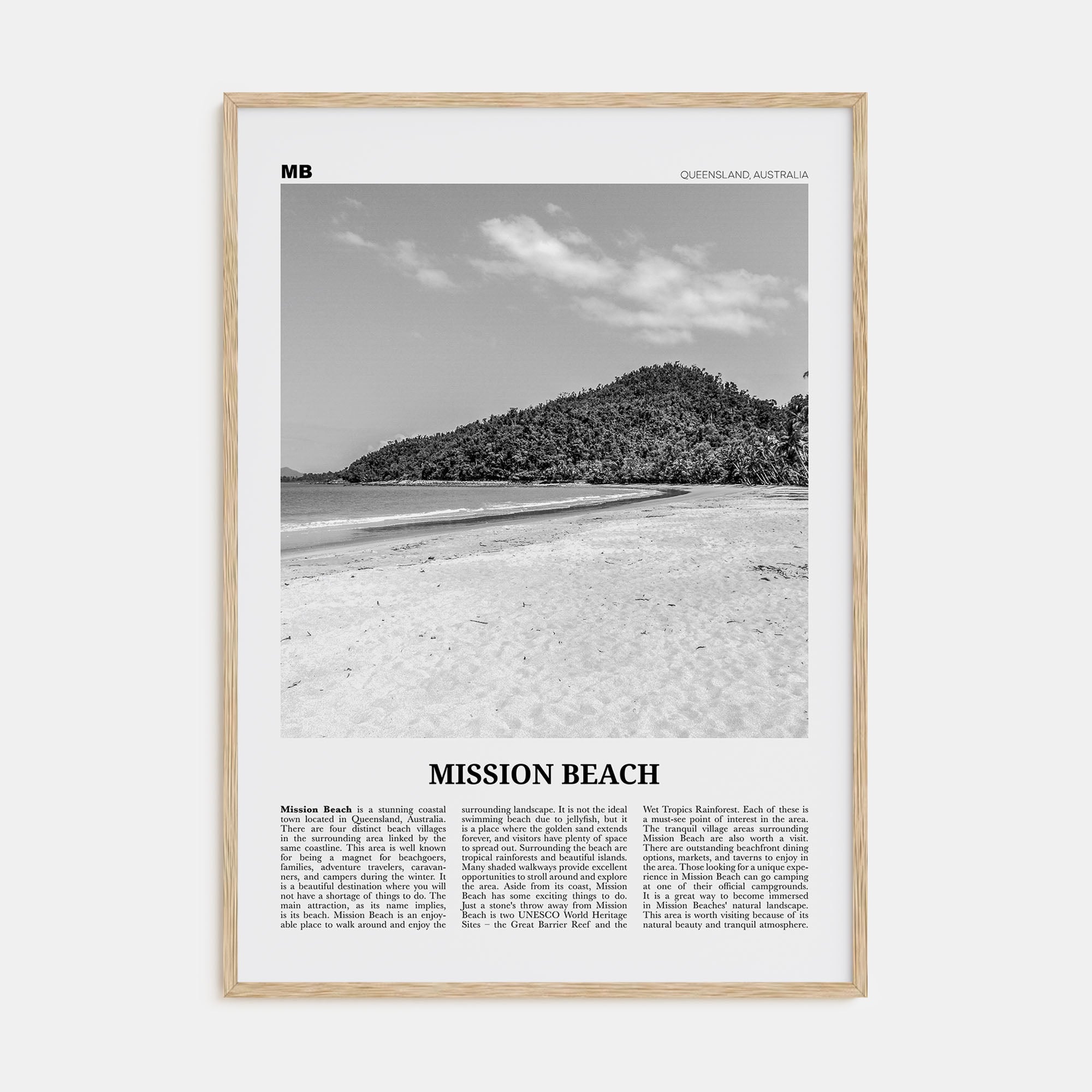 Mission Beach, Queensland Travel B&W Poster