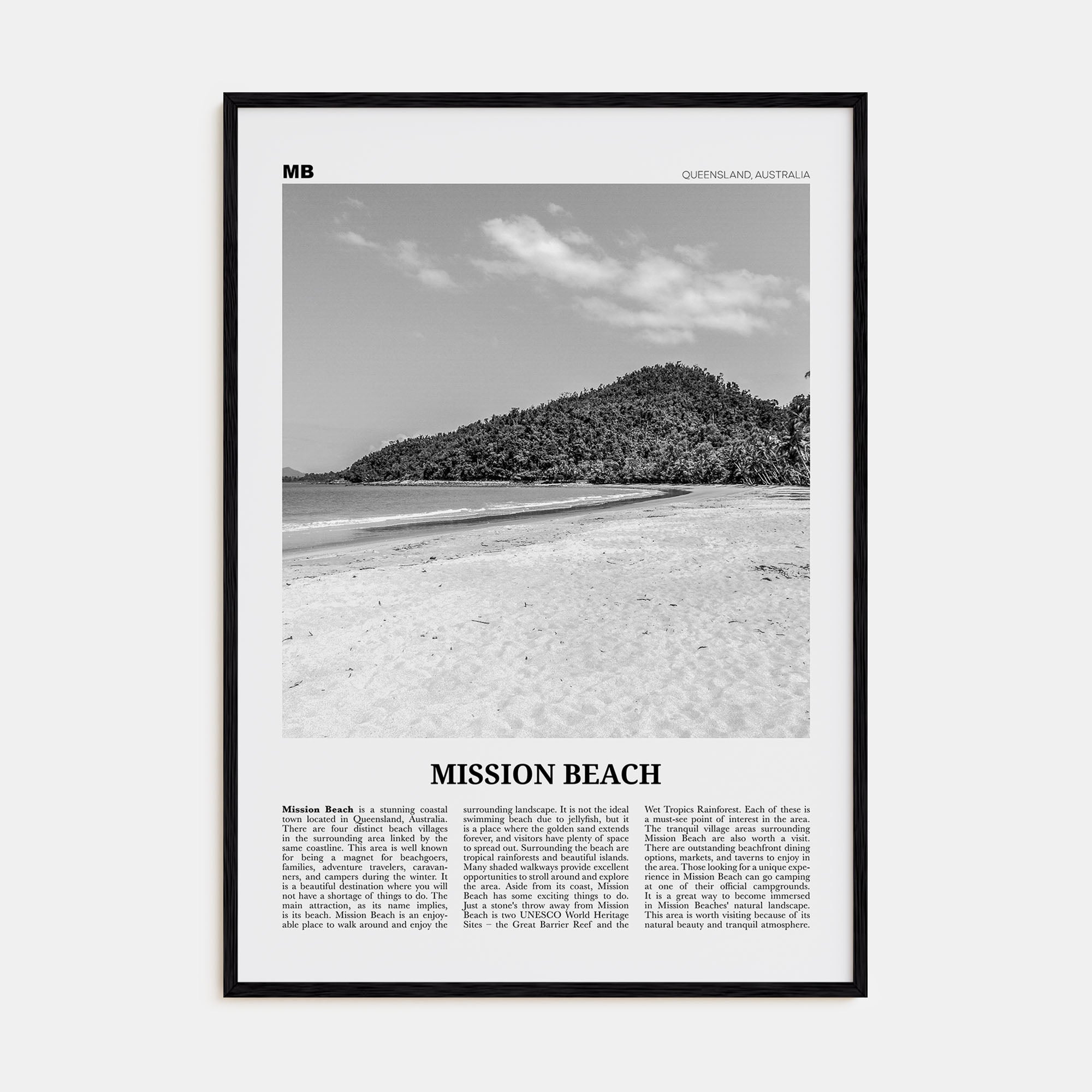 Mission Beach, Queensland Travel B&W Poster