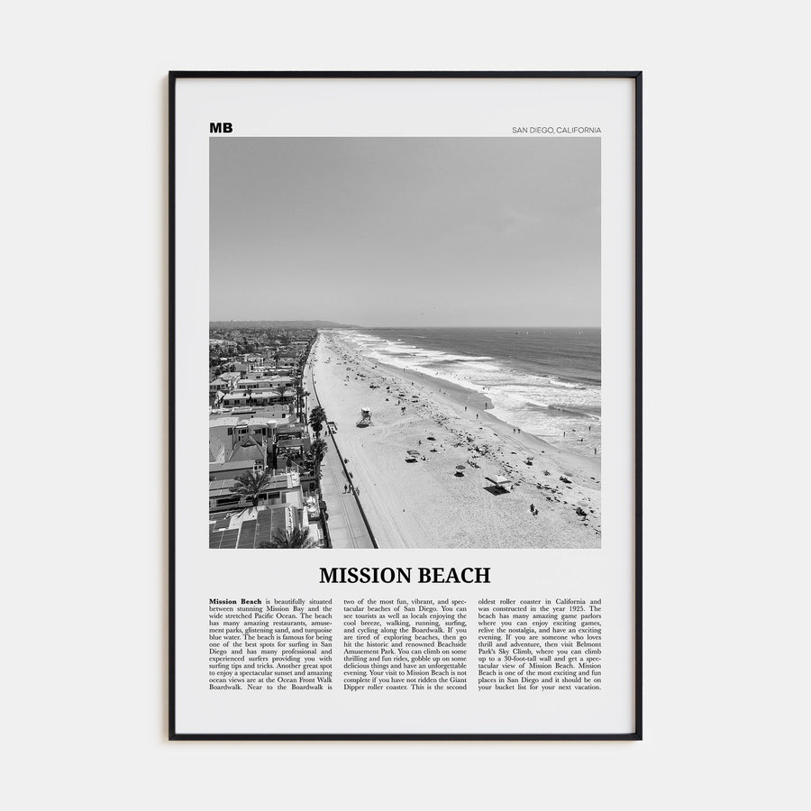 Mission Beach, San Diego Travel B&W No 1 Poster