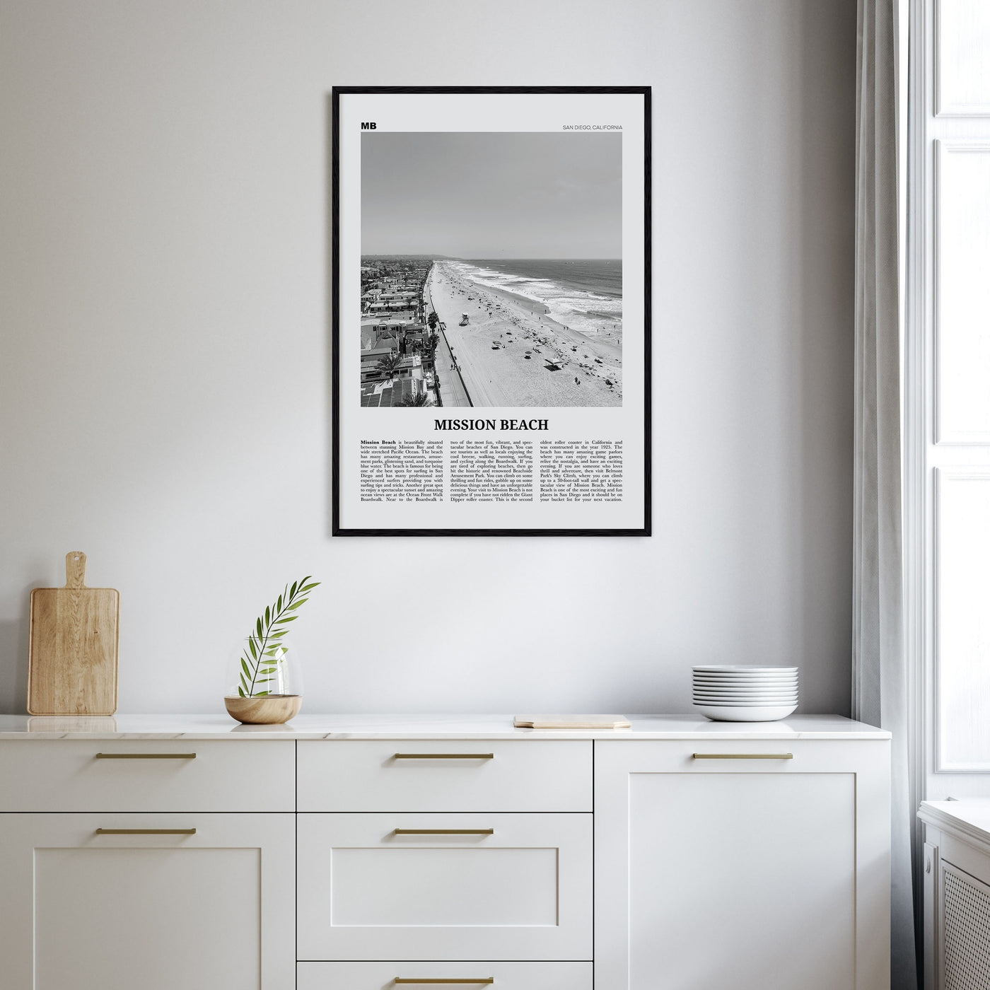 Mission Beach, San Diego Travel B&W No 1 Poster