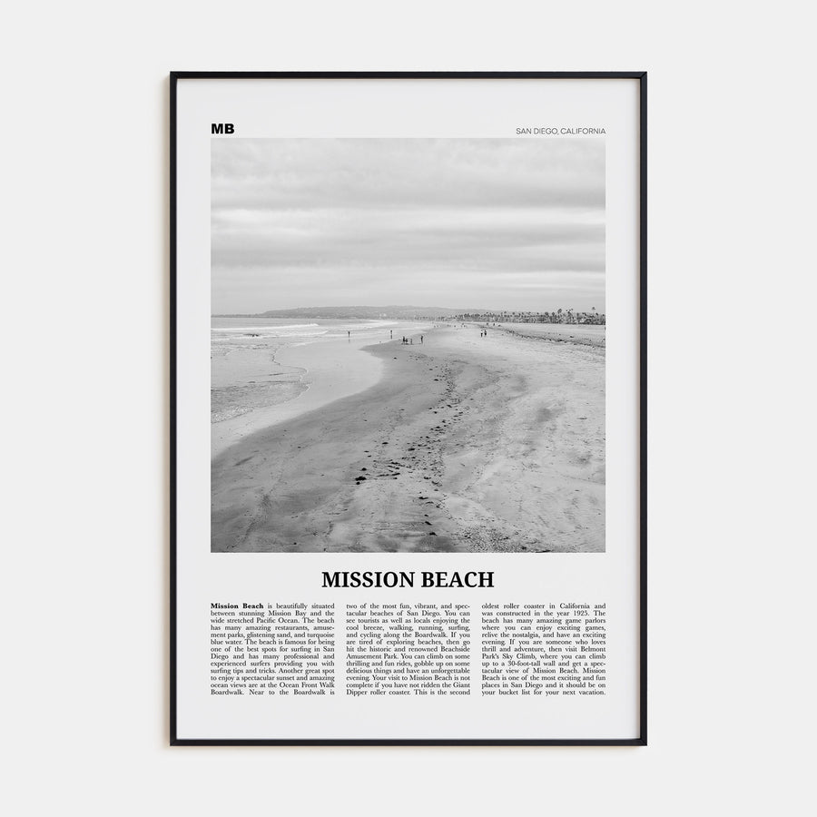 Mission Beach, San Diego Travel B&W No 2 Poster