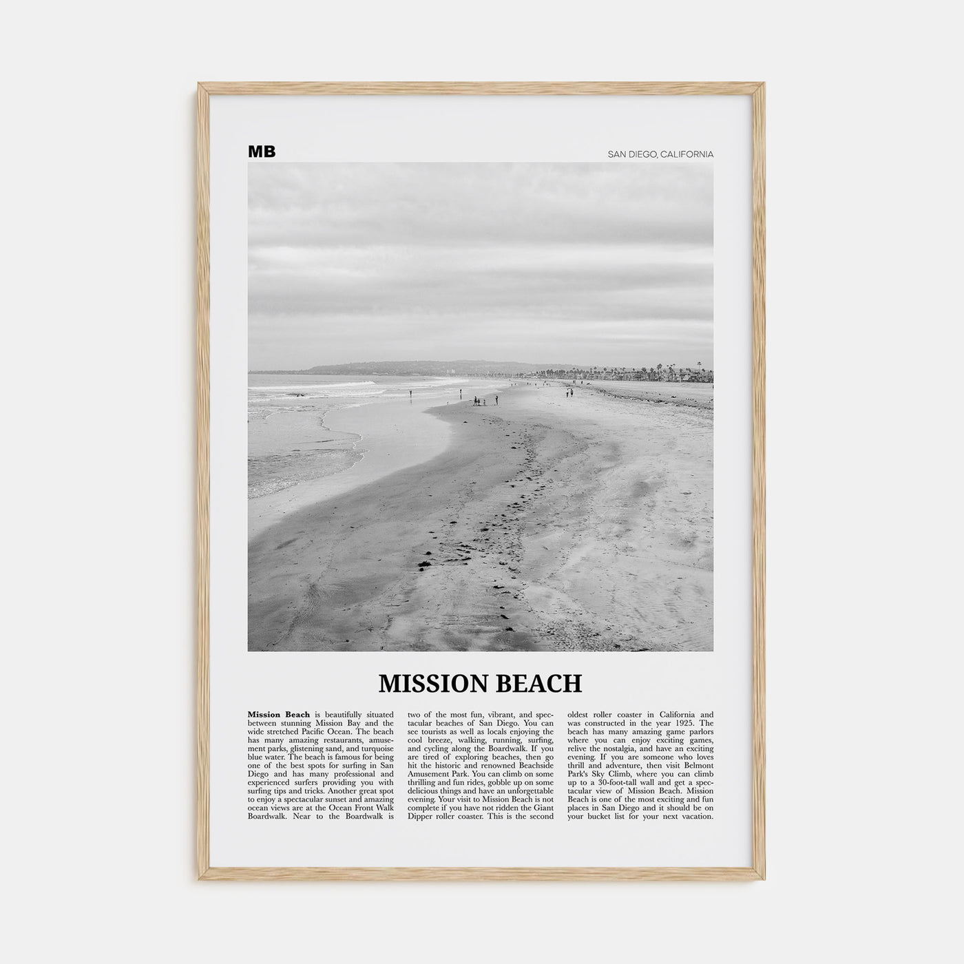 Mission Beach, San Diego Travel B&W No 2 Poster