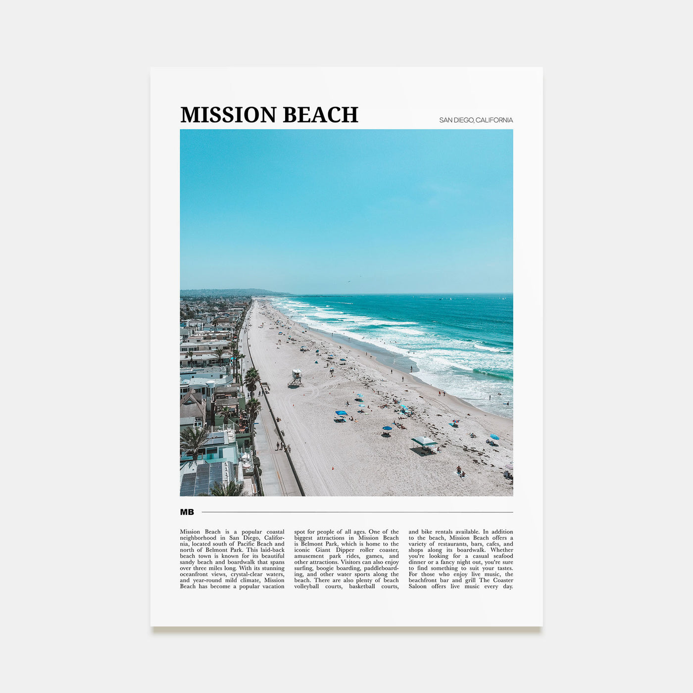 Mission Beach, San Diego Travel Color No 2 Poster