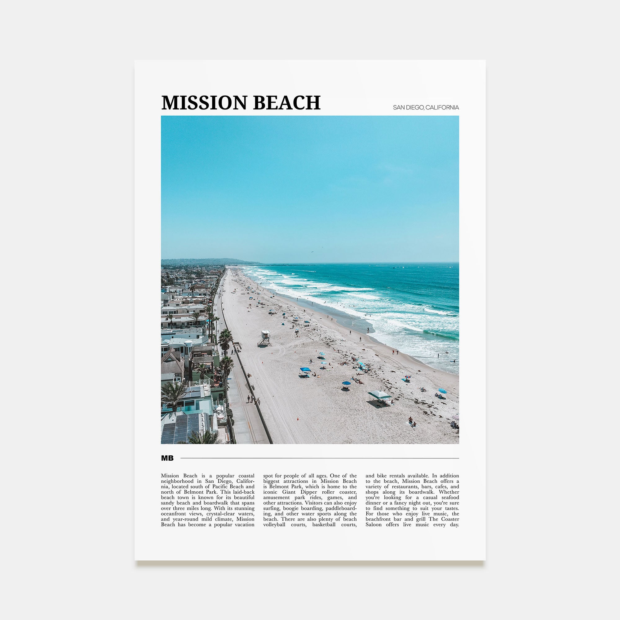Mission Beach, San Diego Travel Color No 2 Poster