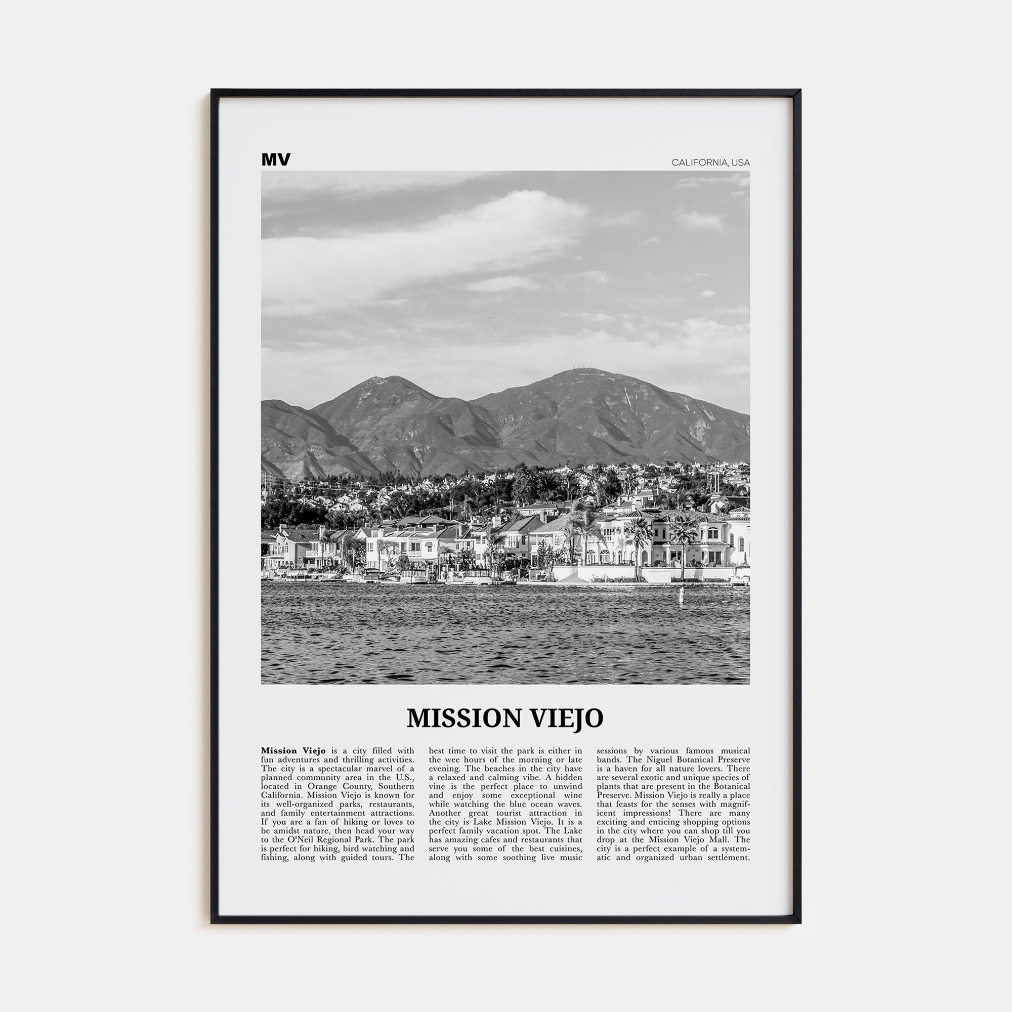 Mission Viejo Travel B&W Poster