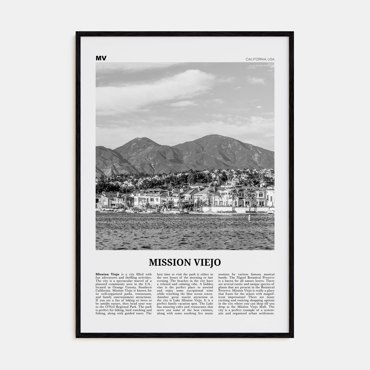 Mission Viejo Travel B&W Poster