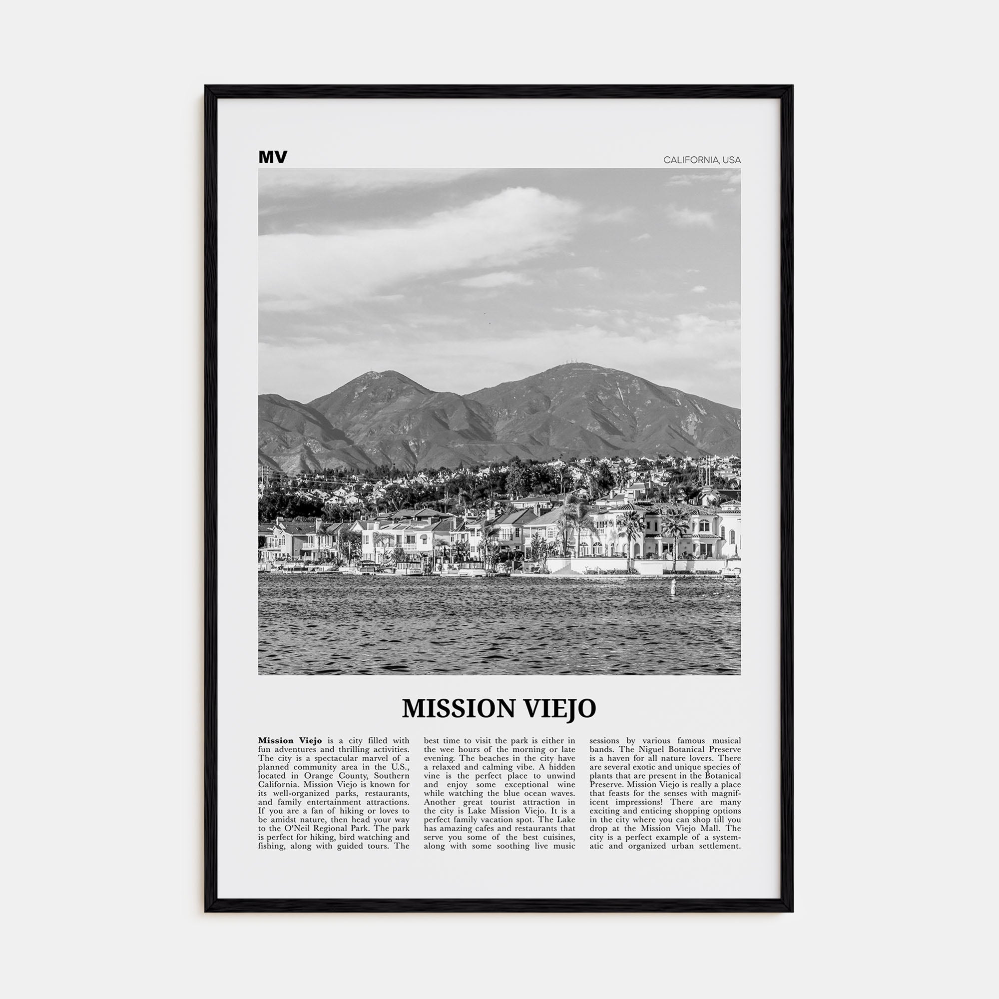 Mission Viejo Travel B&W Poster
