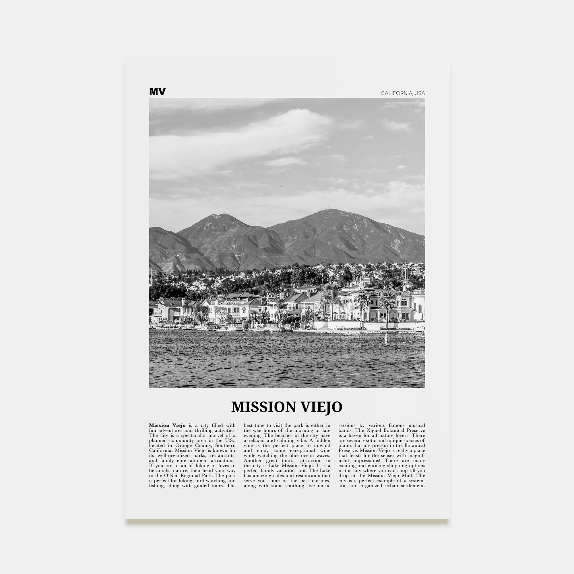 Mission Viejo Travel B&W Poster