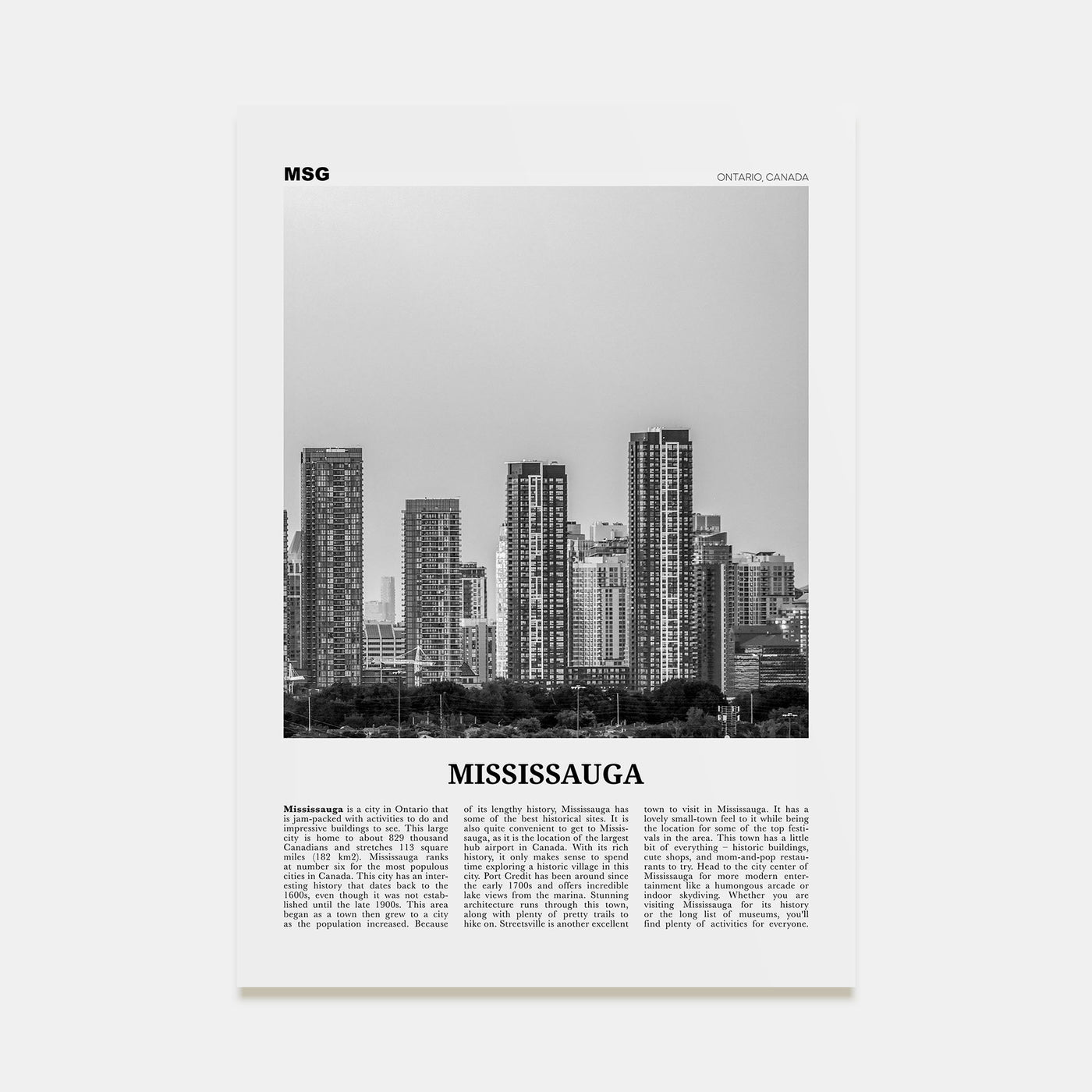 Mississauga Travel B&W Poster
