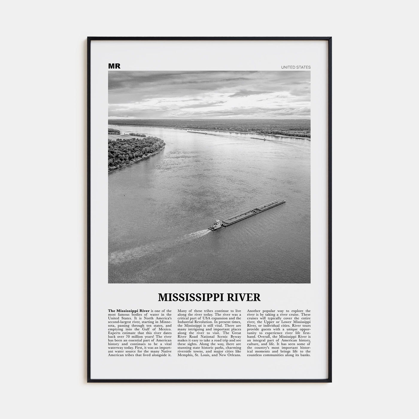 Mississippi River Travel B&W Poster