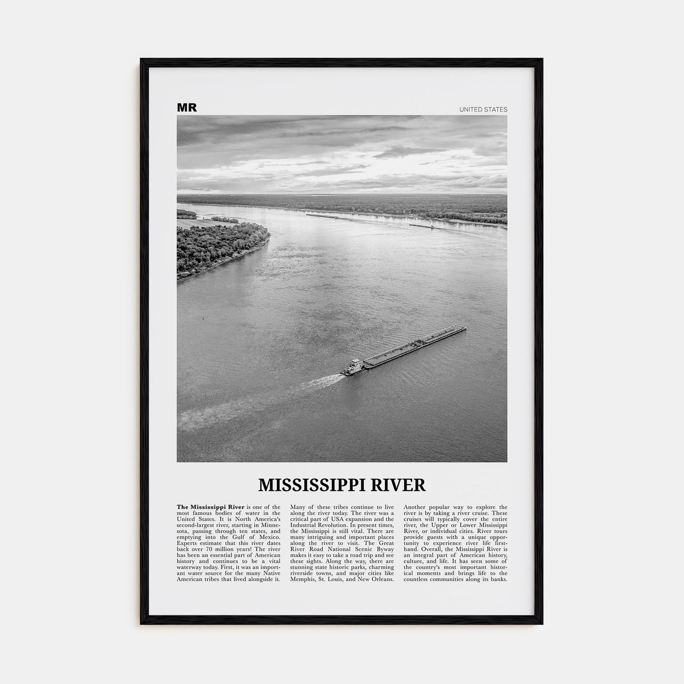 Mississippi River Travel B&W Poster