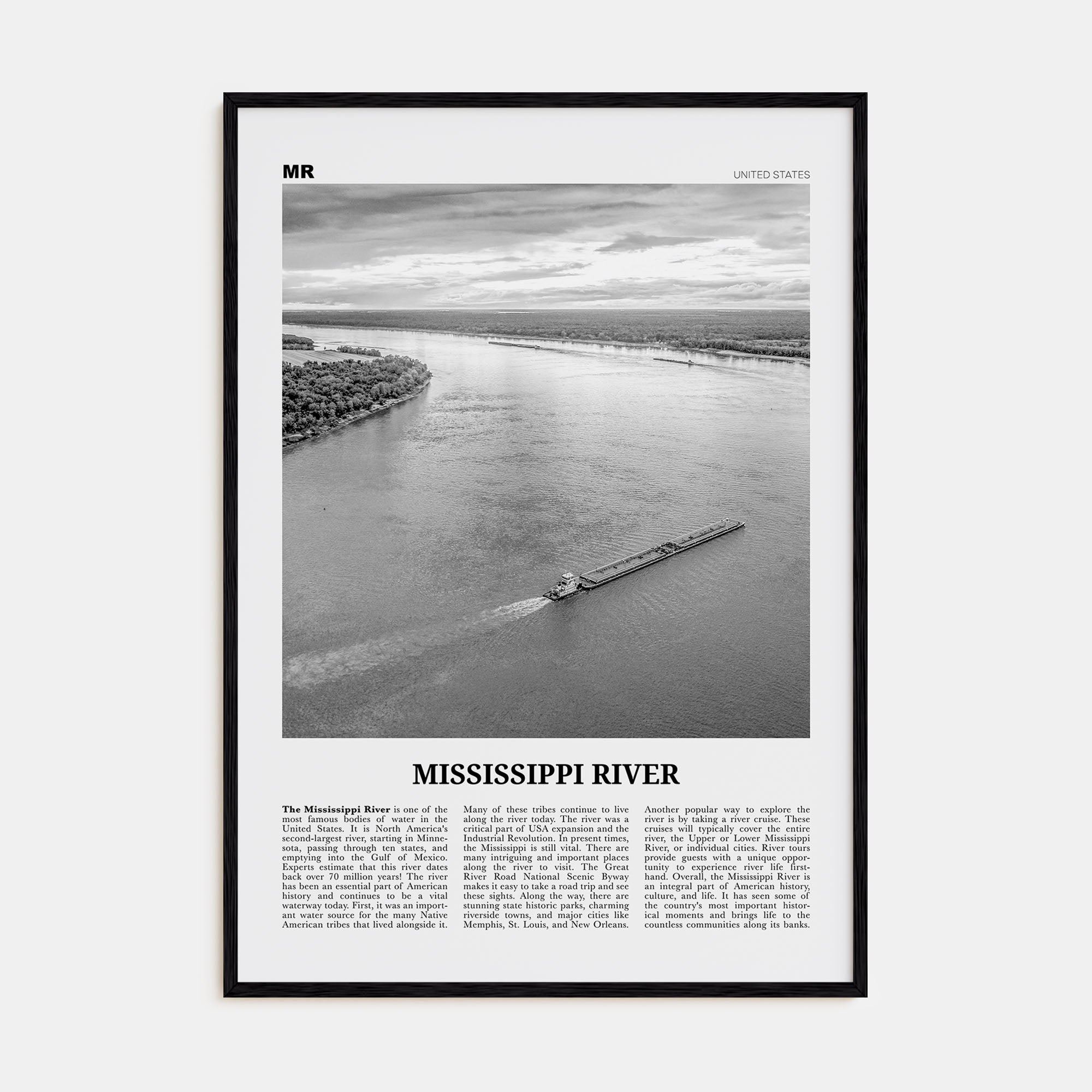 Mississippi River Travel B&W Poster