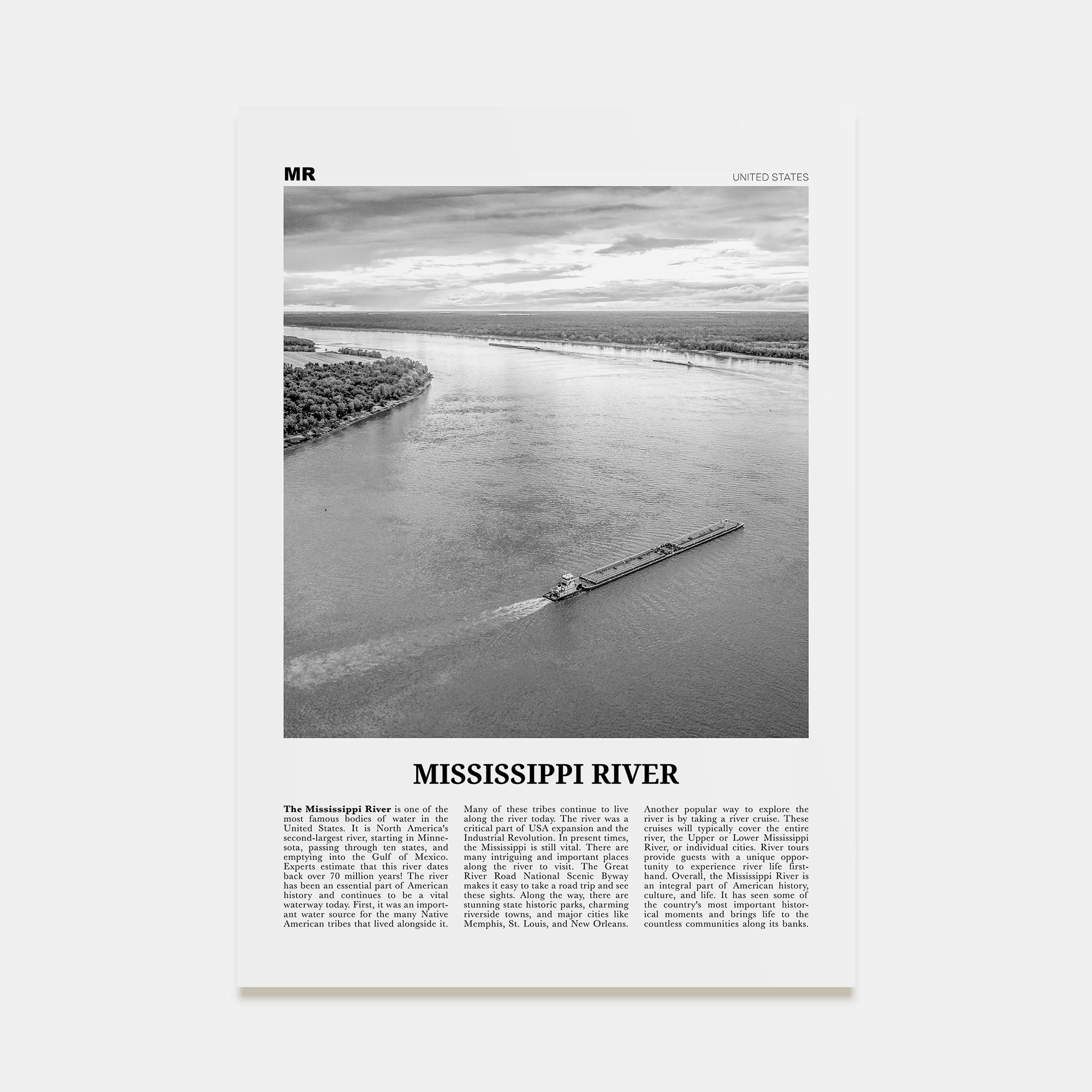 Mississippi River Travel B&W Poster