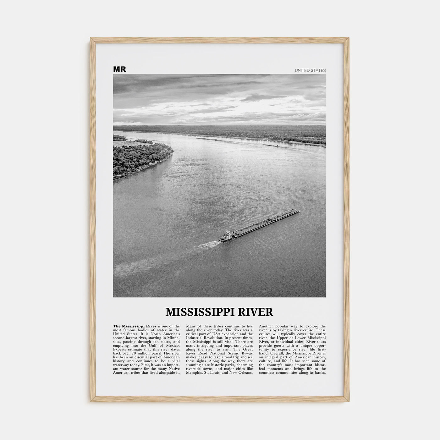 Mississippi River Travel B&W Poster