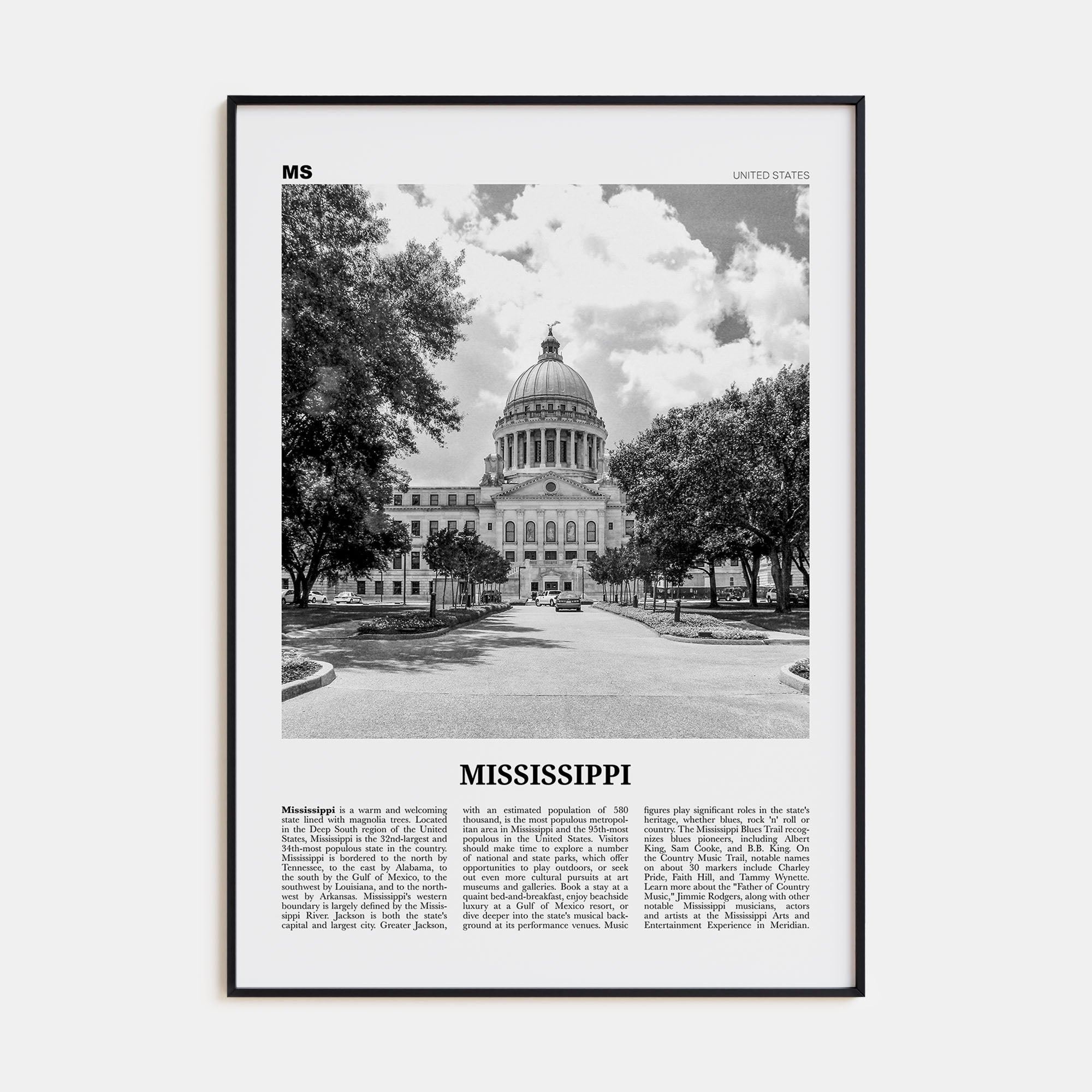 Mississippi Travel B&W No 1 Poster