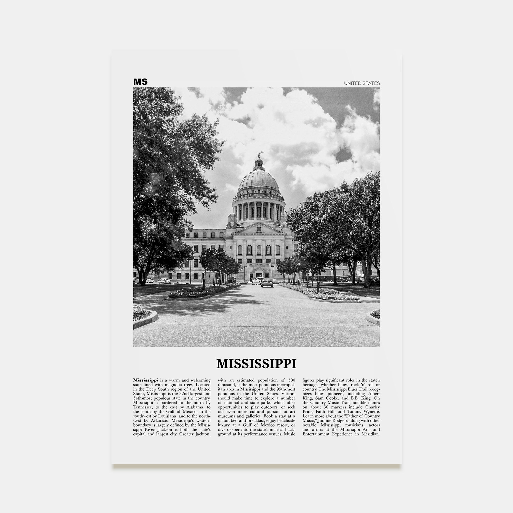 Mississippi Travel B&W No 1 Poster