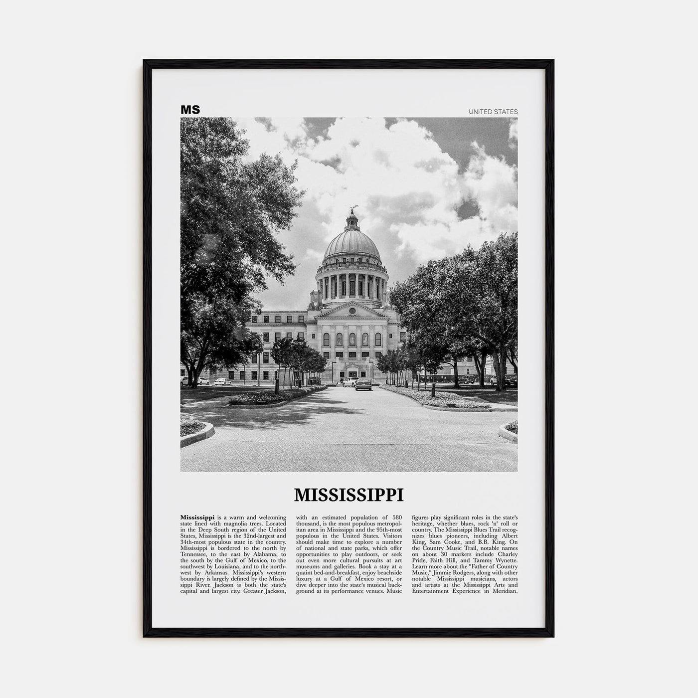 Mississippi Travel B&W No 1 Poster