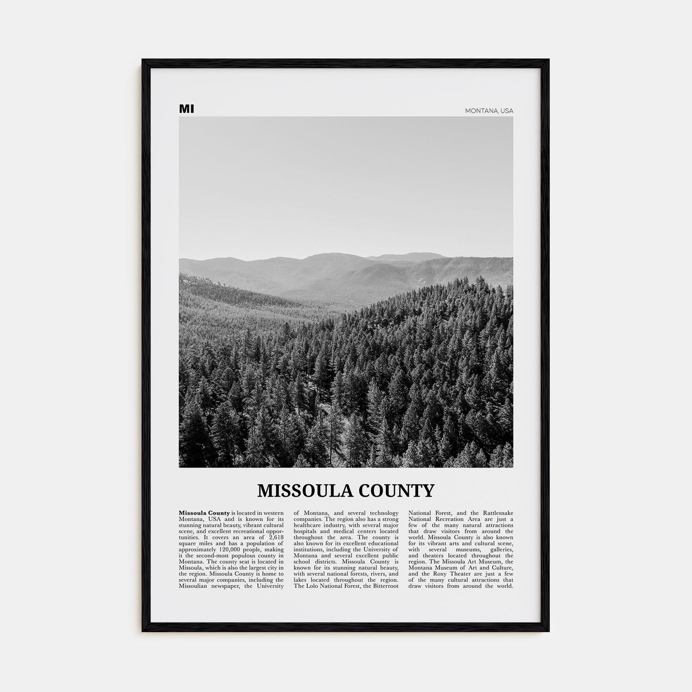 Missoula County Travel B&W Poster