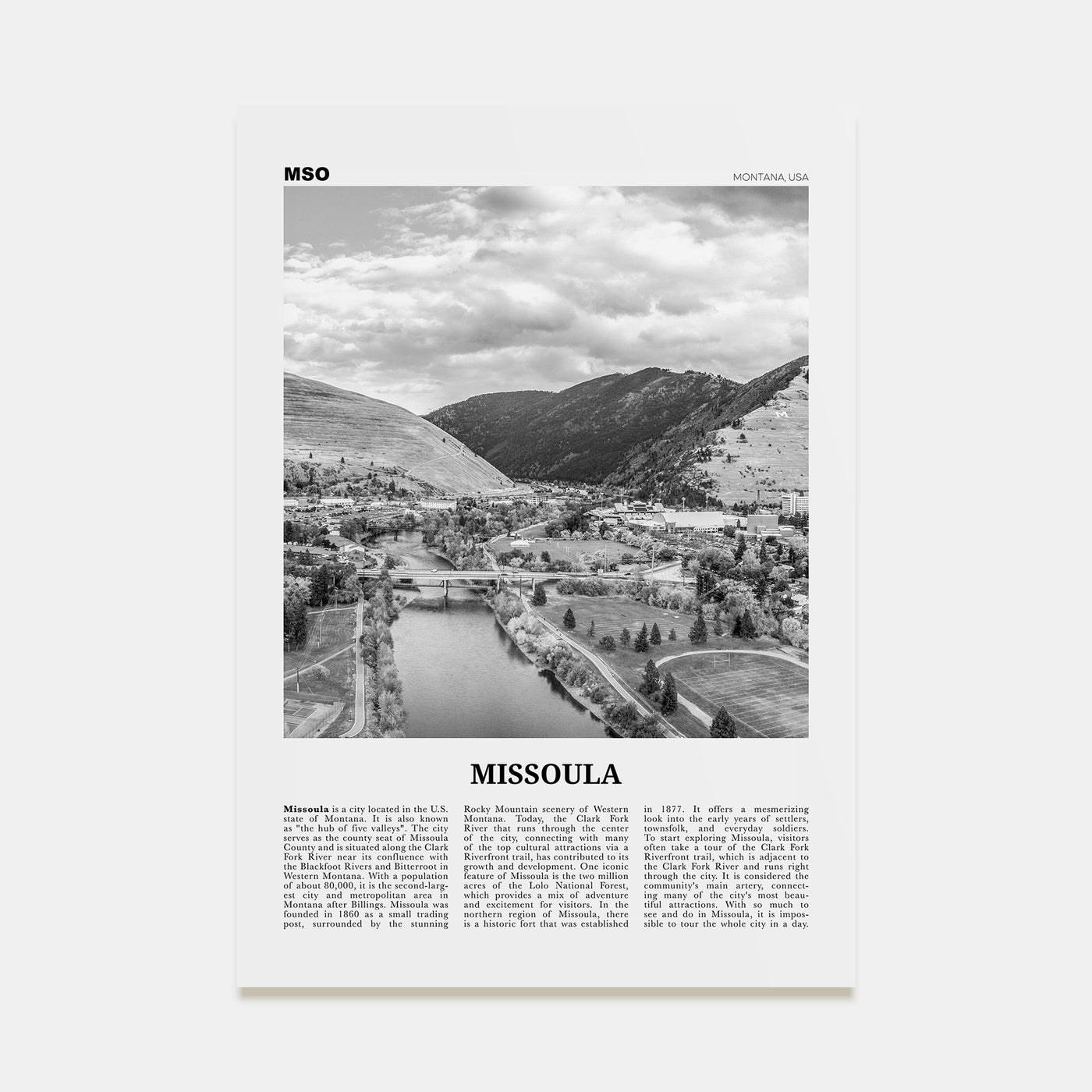 Missoula Travel B&W Poster
