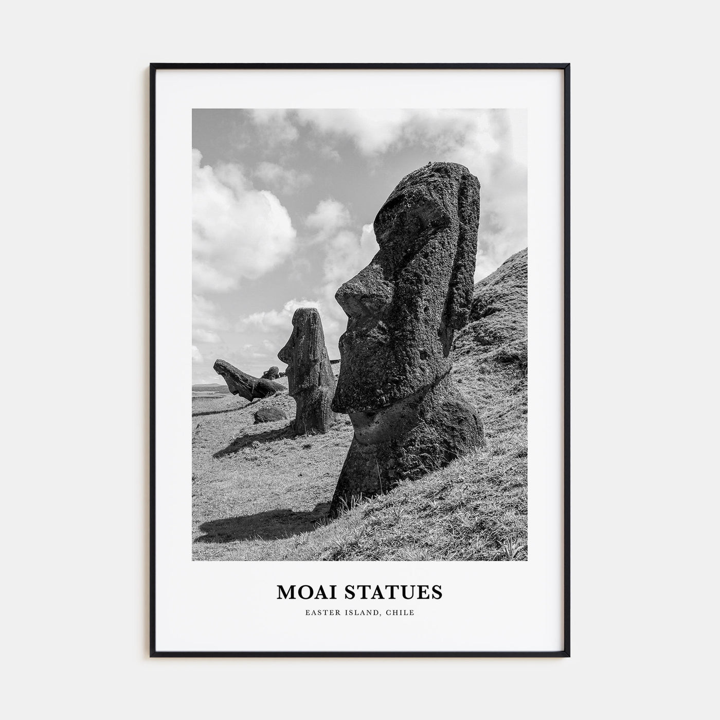 Moai Statues Portrait B&W Poster