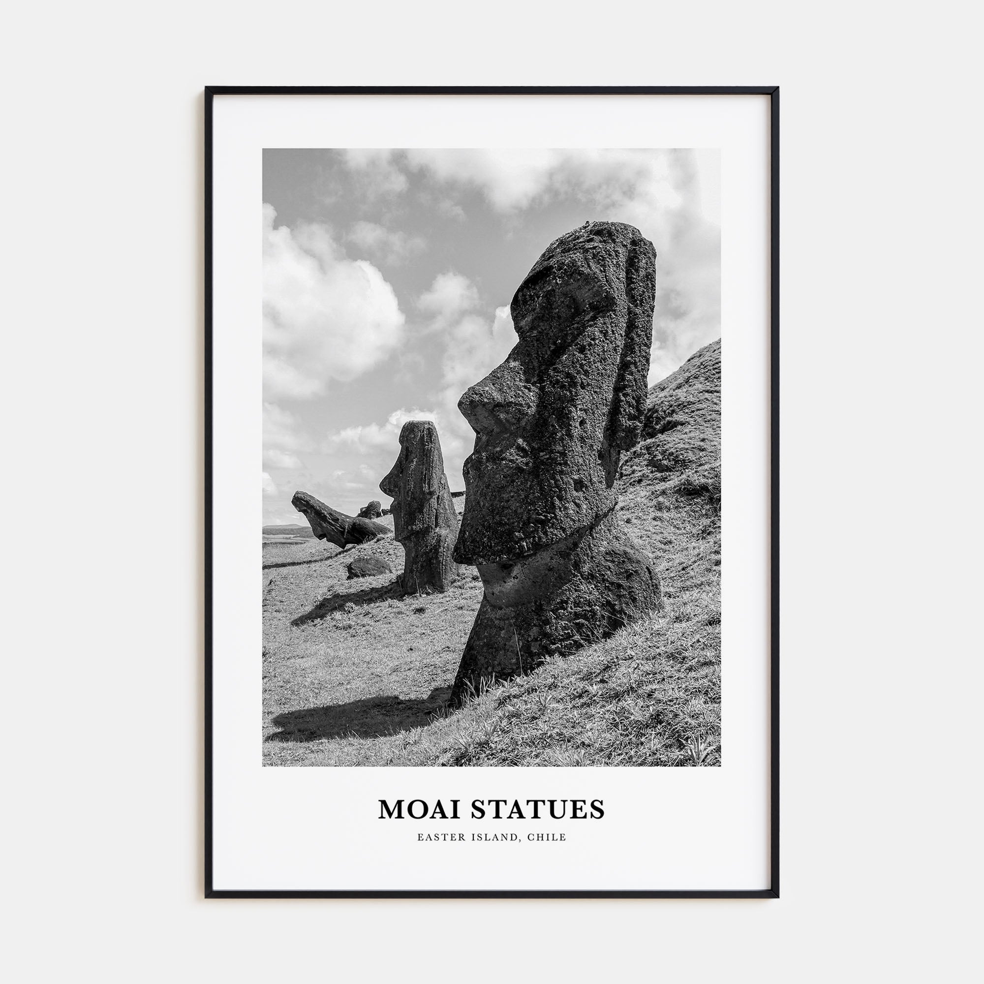 Moai Statues Portrait B&W Poster