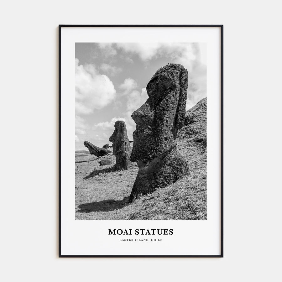 Moai Statues Portrait B&W Poster