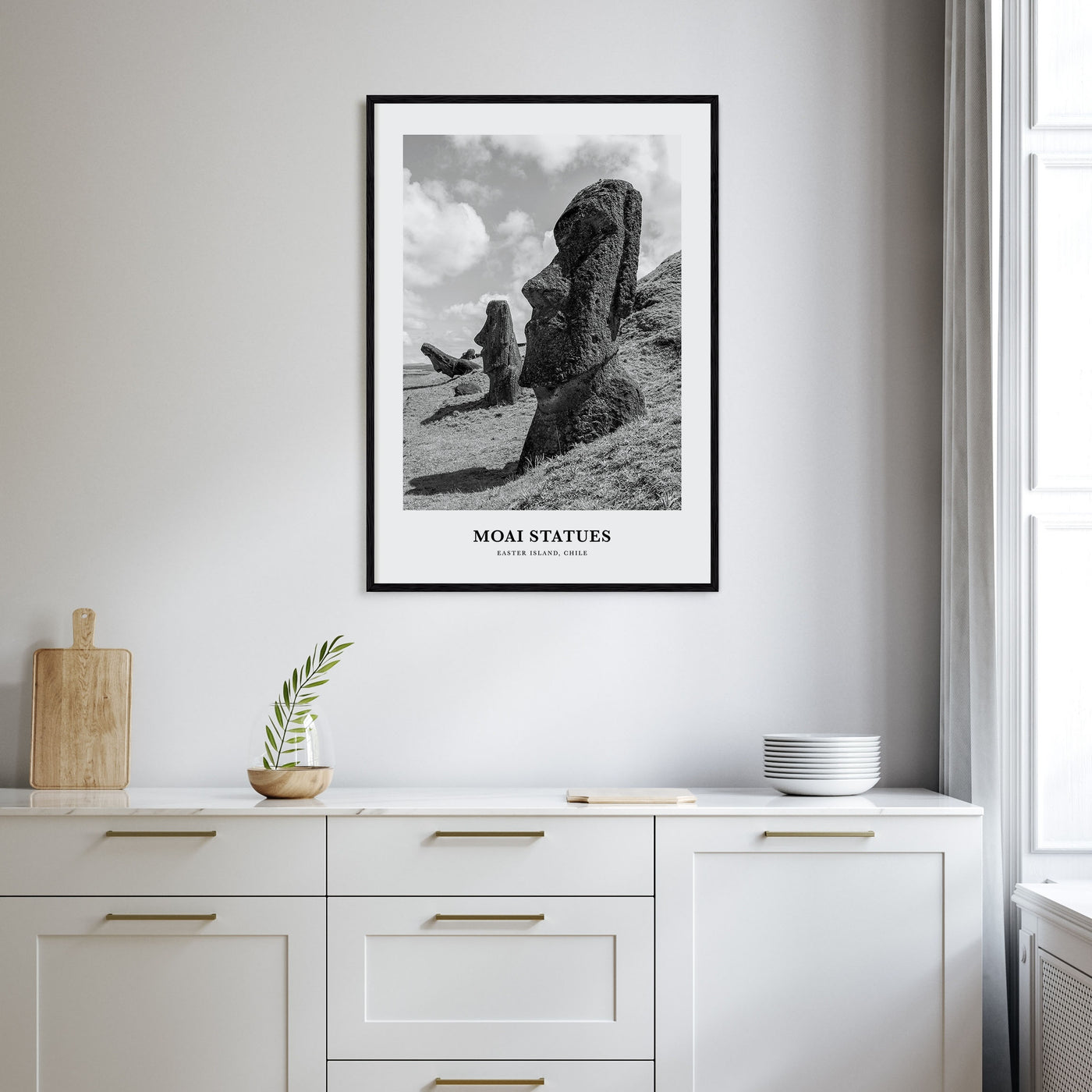 Moai Statues Portrait B&W Poster