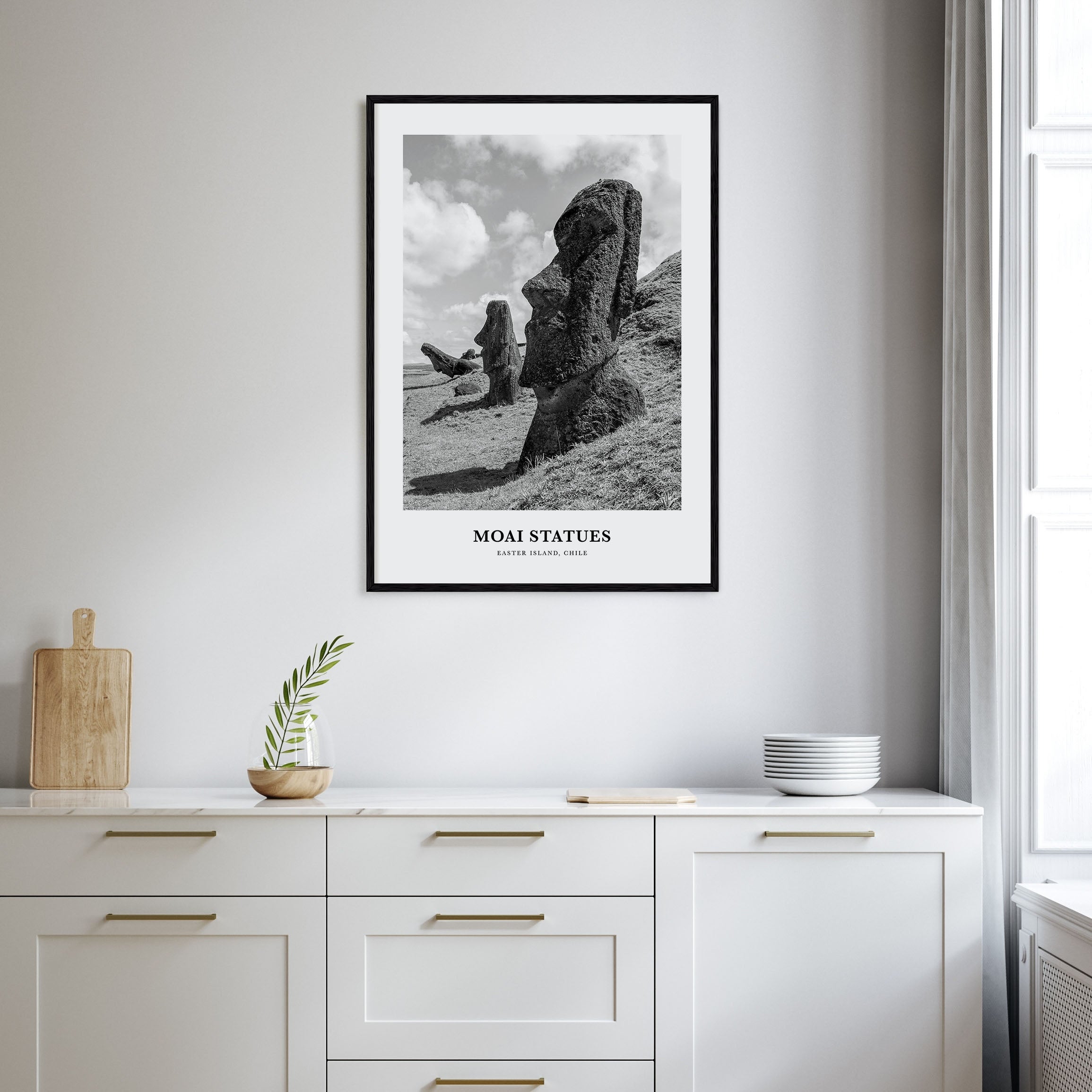 Moai Statues Portrait B&W Poster