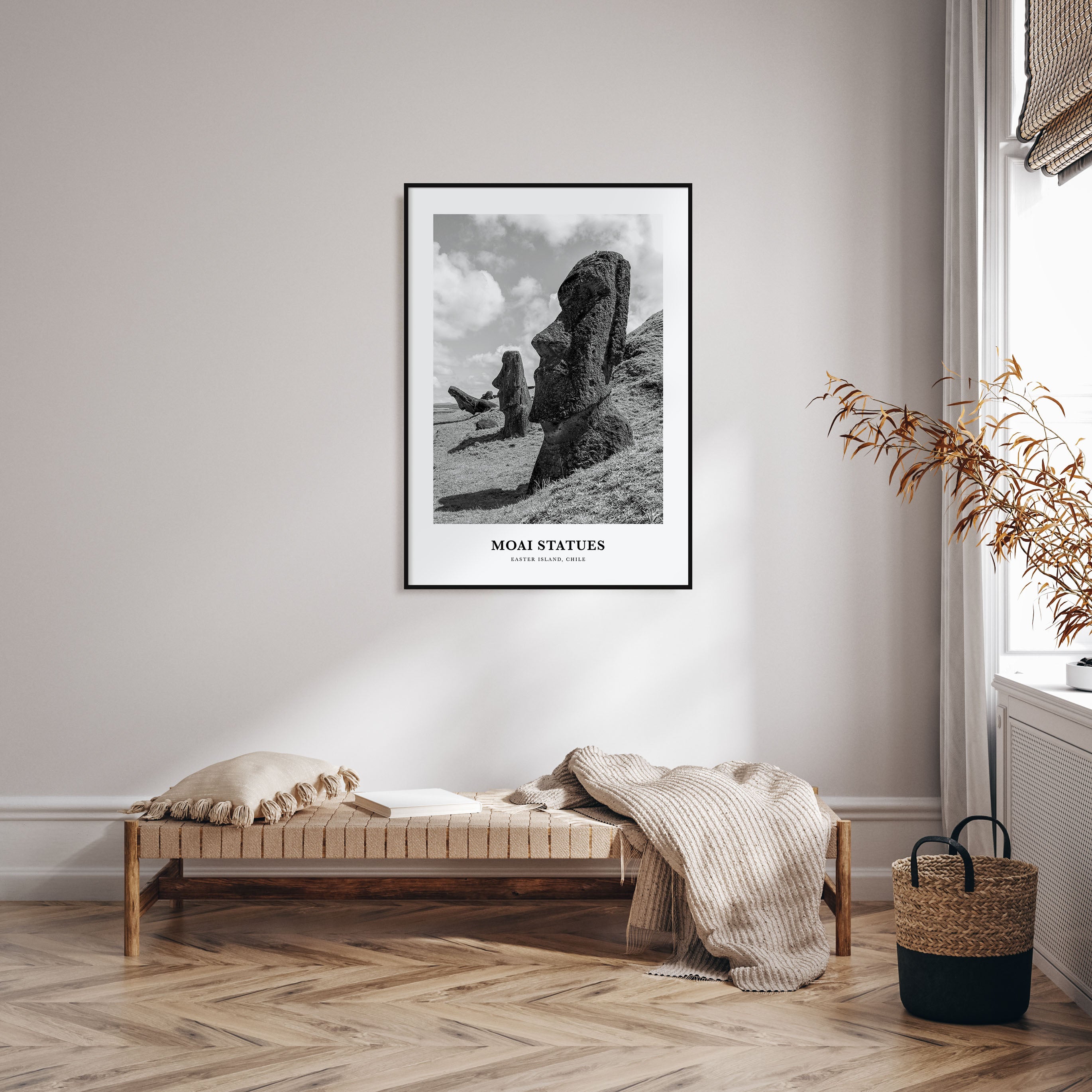 Moai Statues Portrait B&W Poster