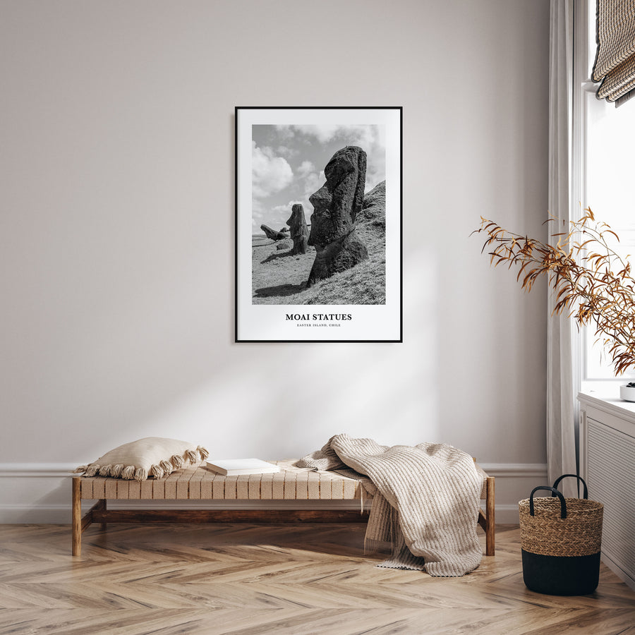 Moai Statues Portrait B&W Poster