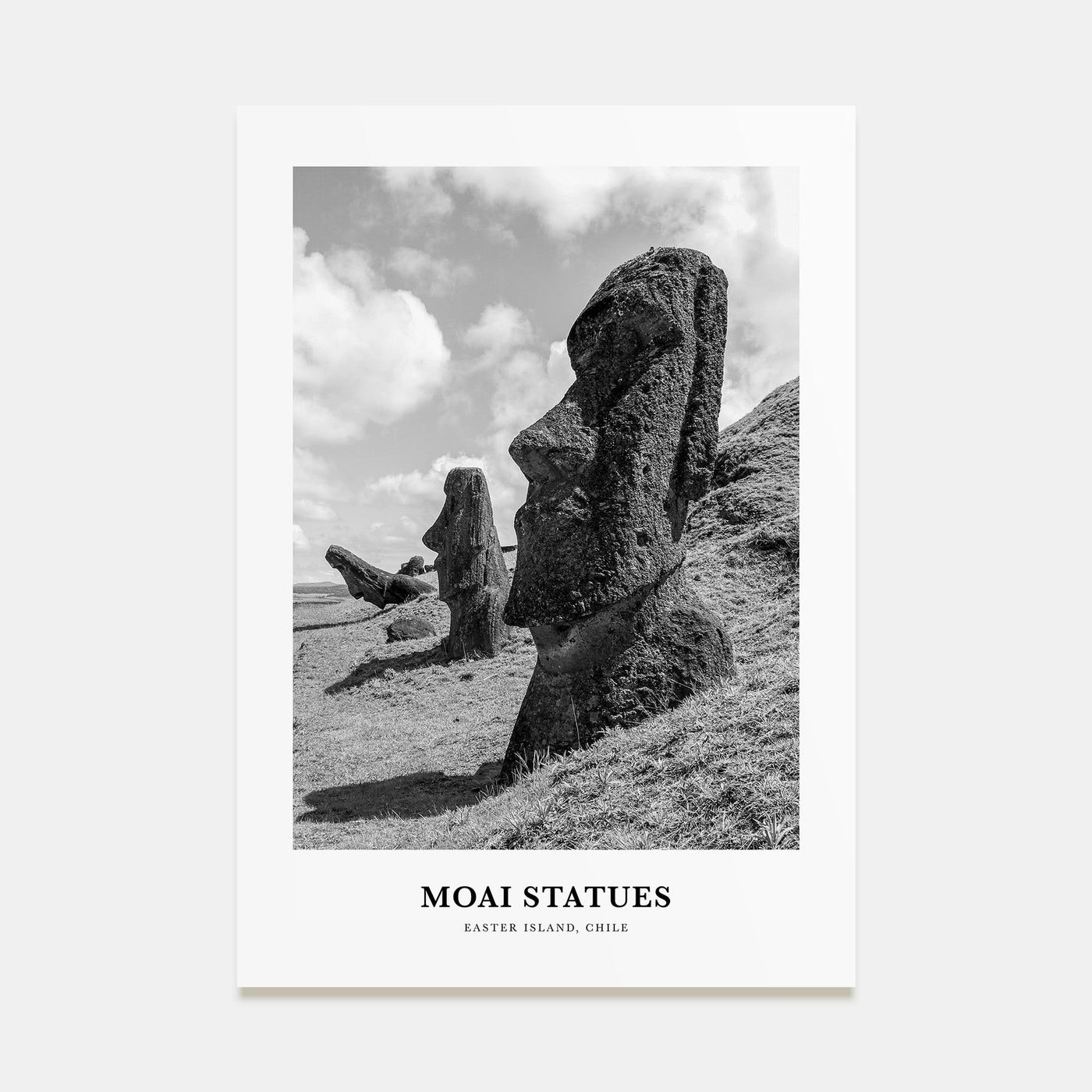 Moai Statues Portrait B&W Poster