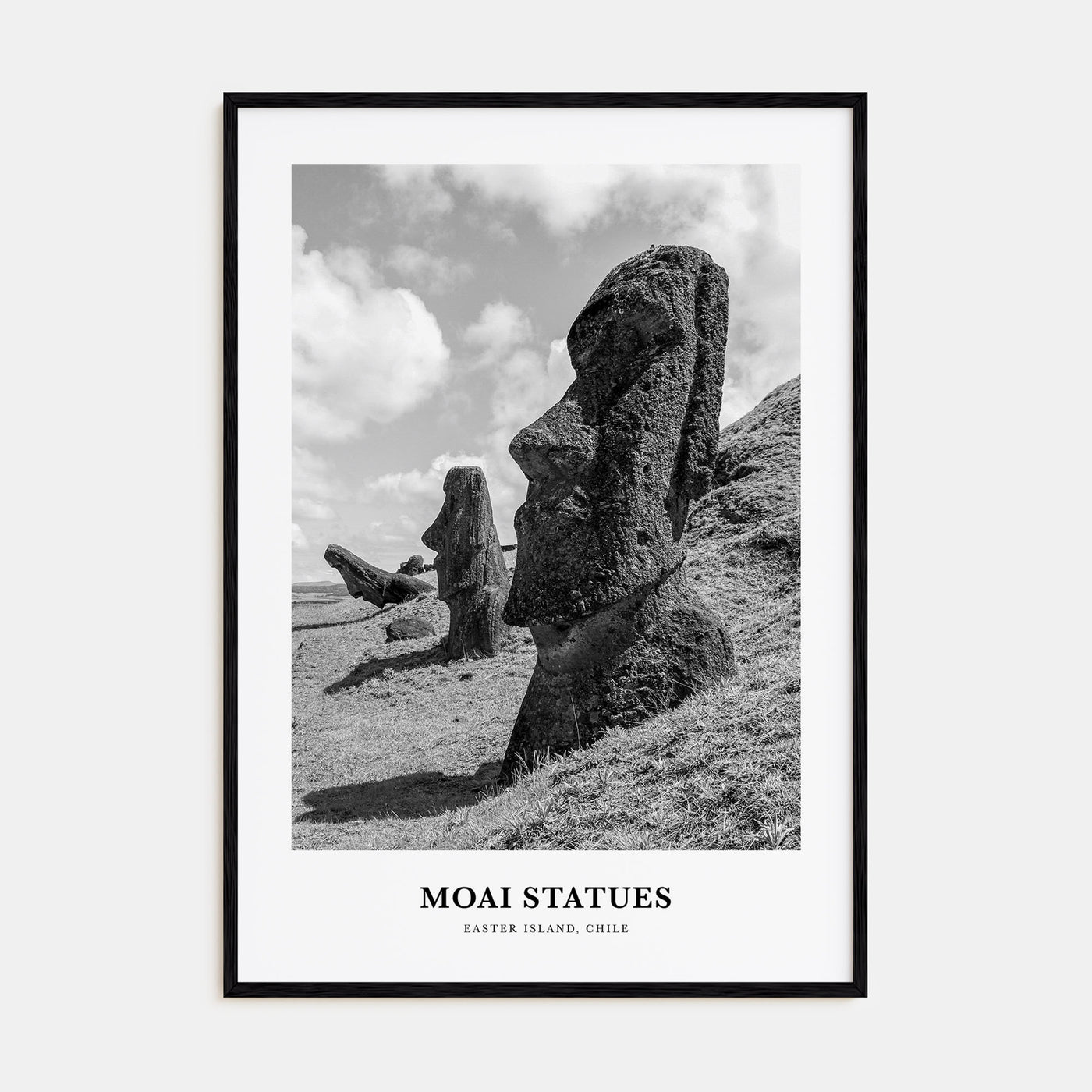 Moai Statues Portrait B&W Poster