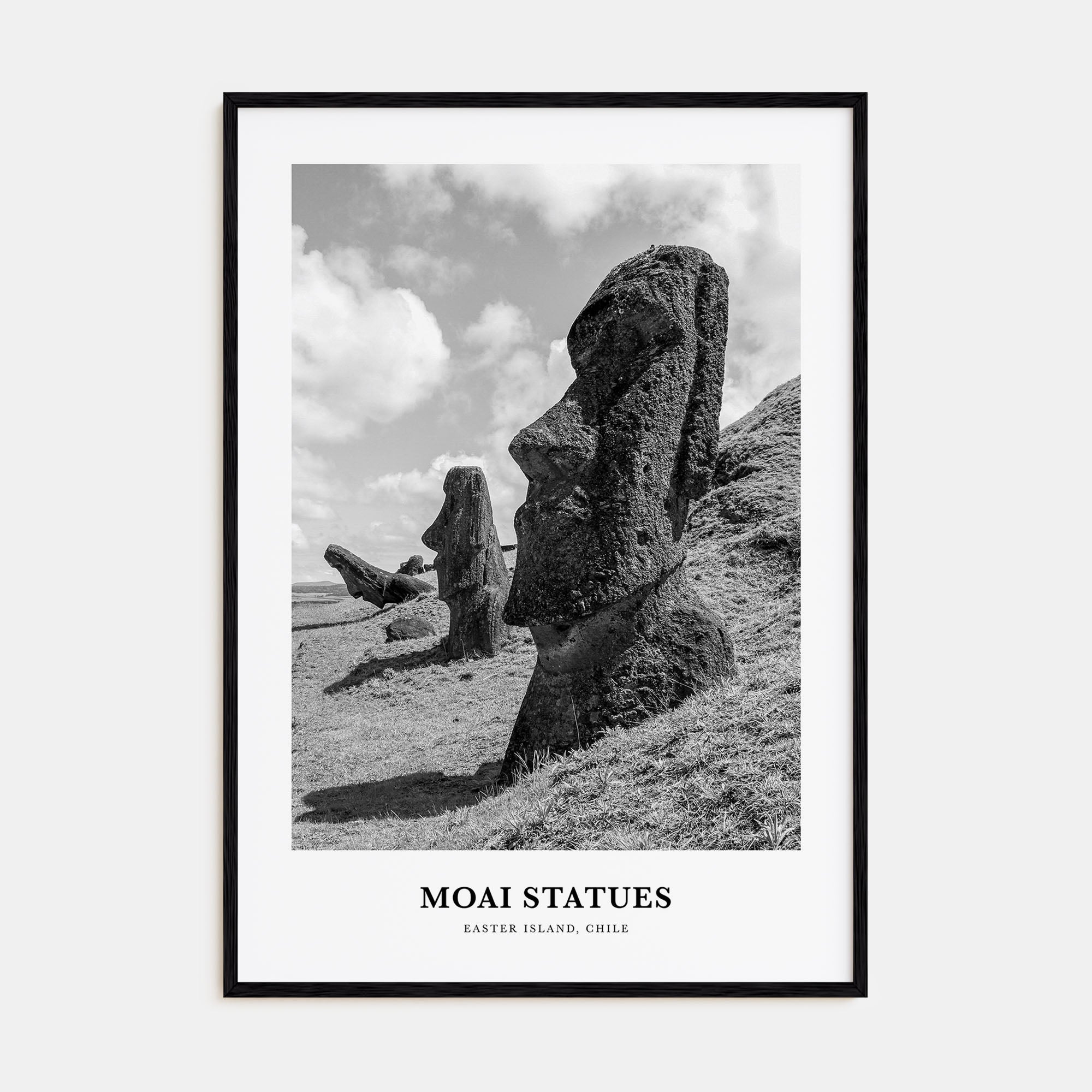 Moai Statues Portrait B&W Poster