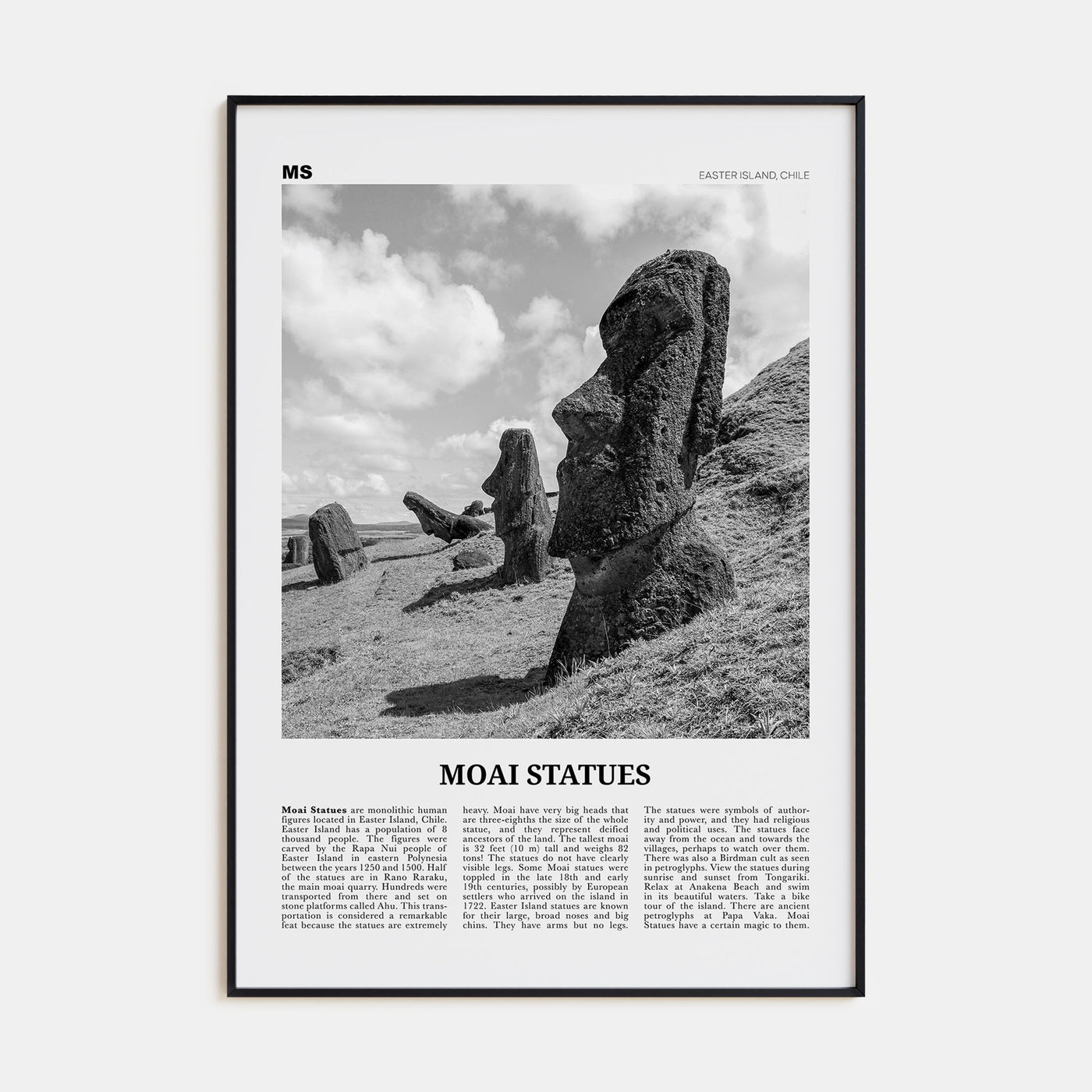 Moai Statues Travel B&W Poster