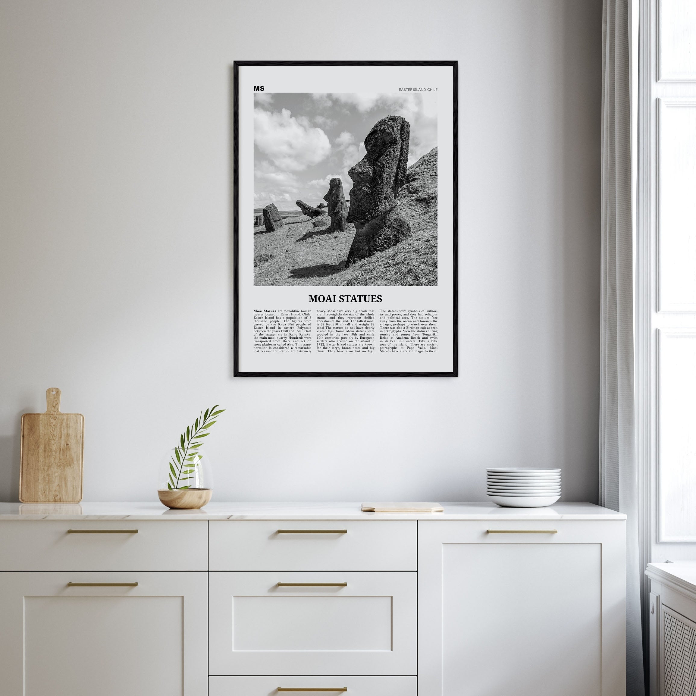 Moai Statues Travel B&W Poster