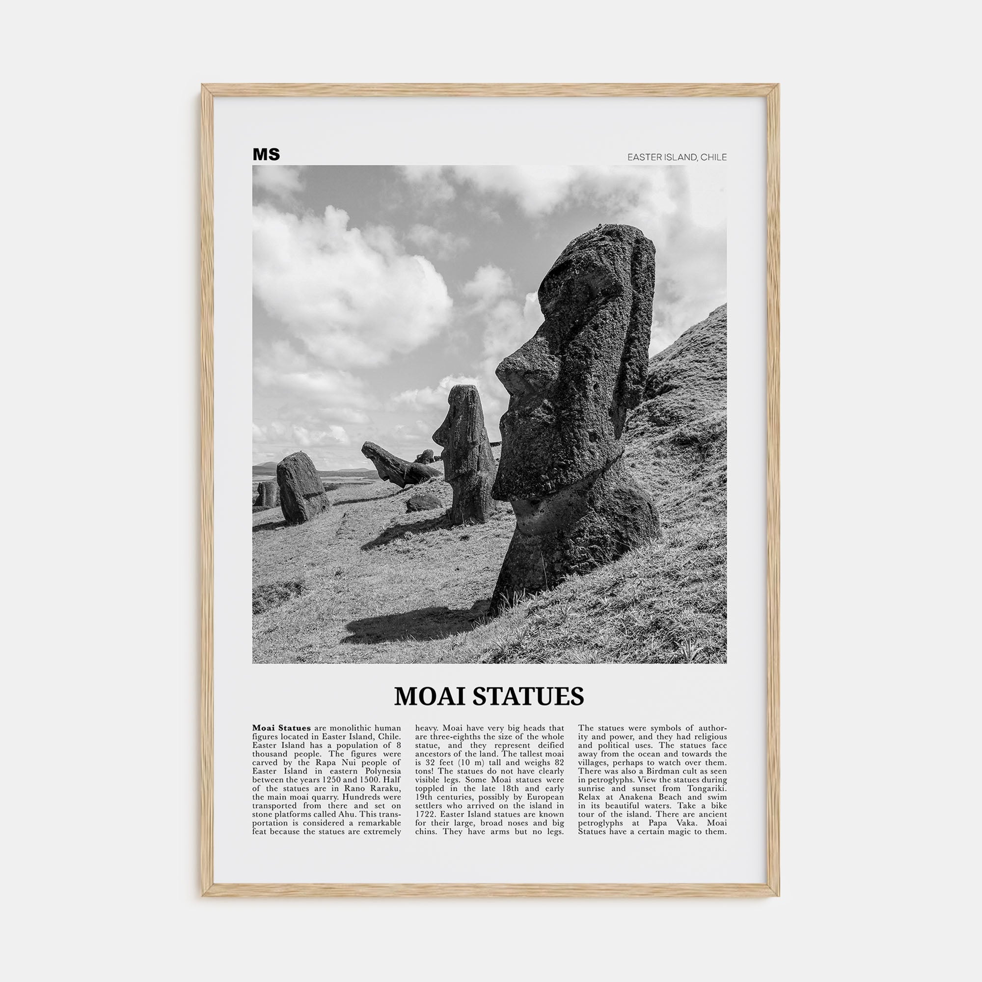 Moai Statues Travel B&W Poster