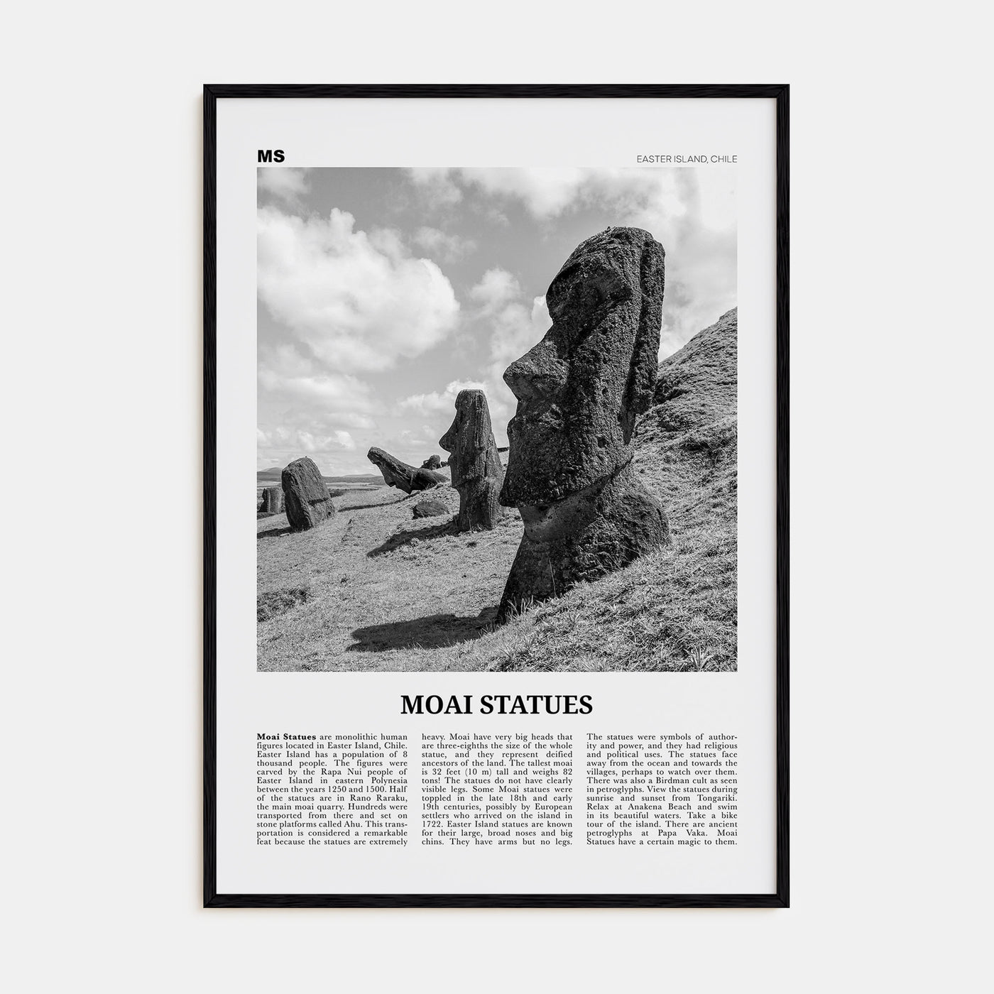 Moai Statues Travel B&W Poster