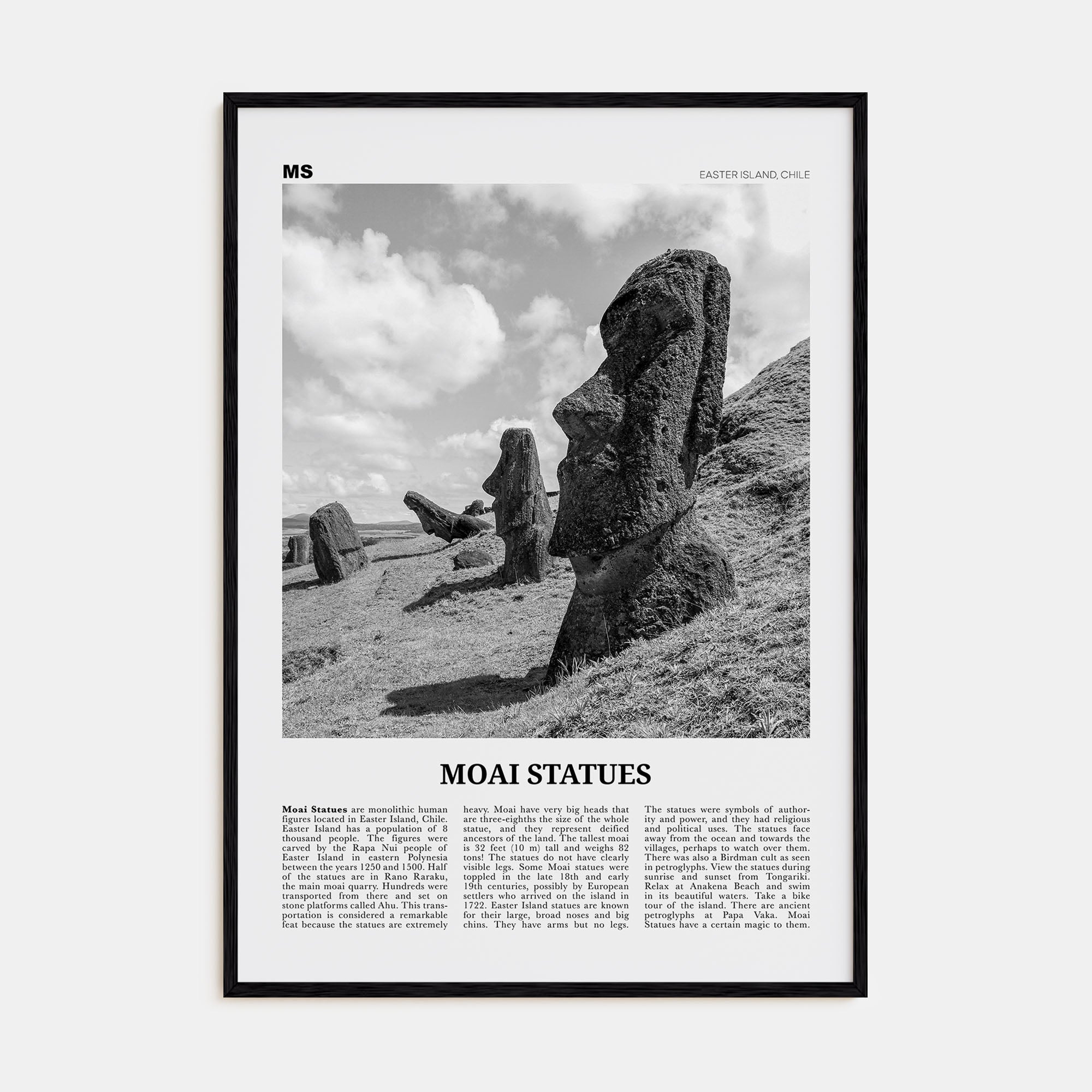 Moai Statues Travel B&W Poster