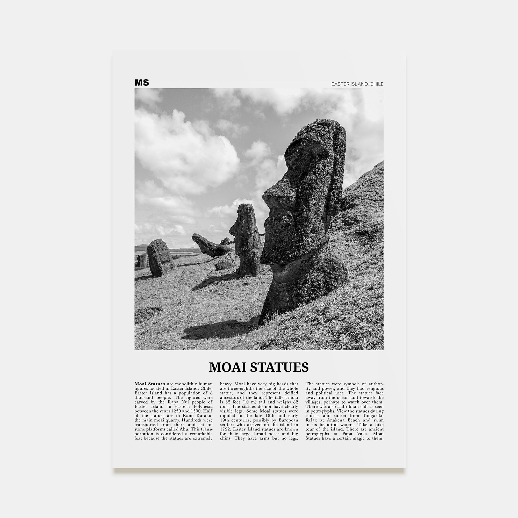 Moai Statues Travel B&W Poster