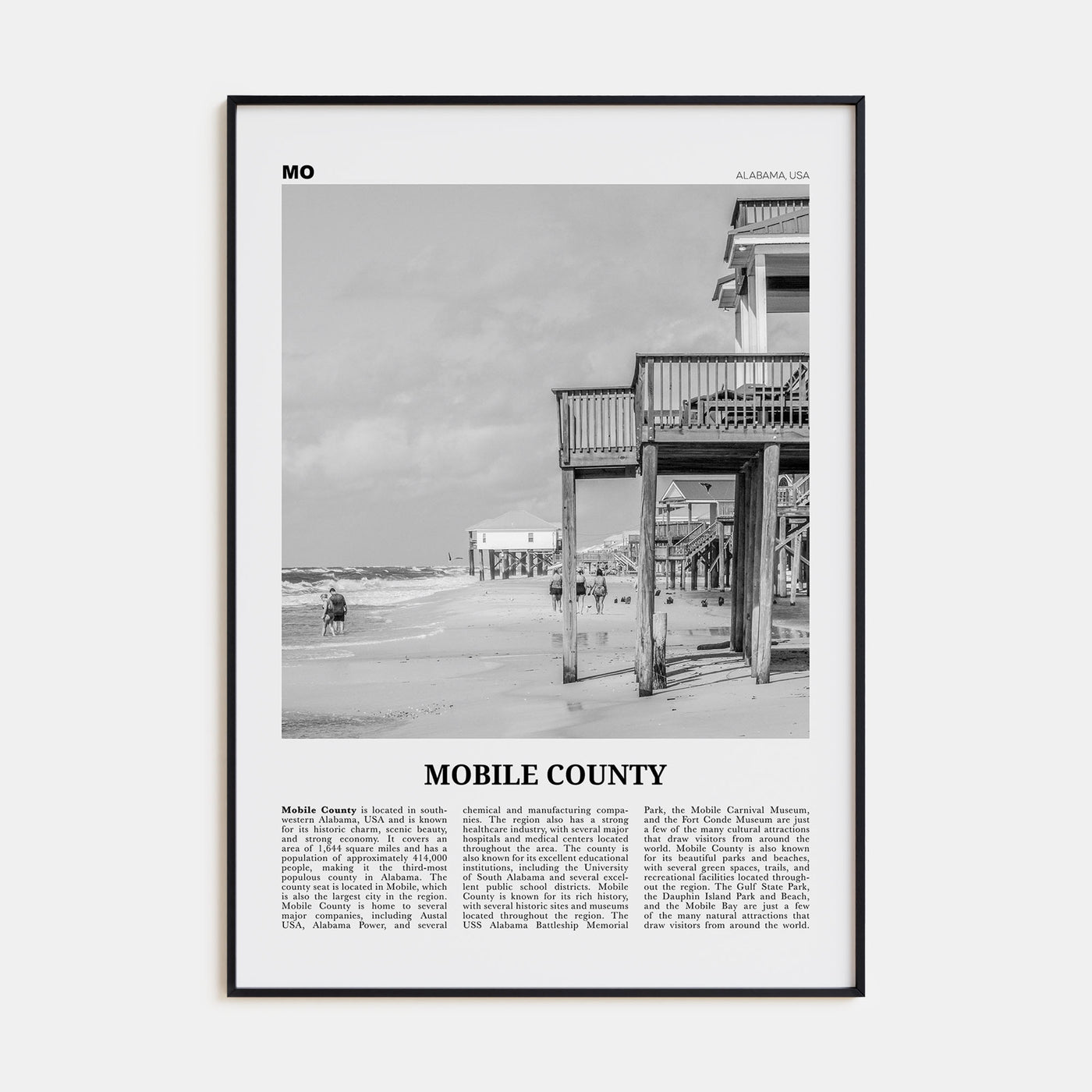 Mobile County Travel B&W Poster