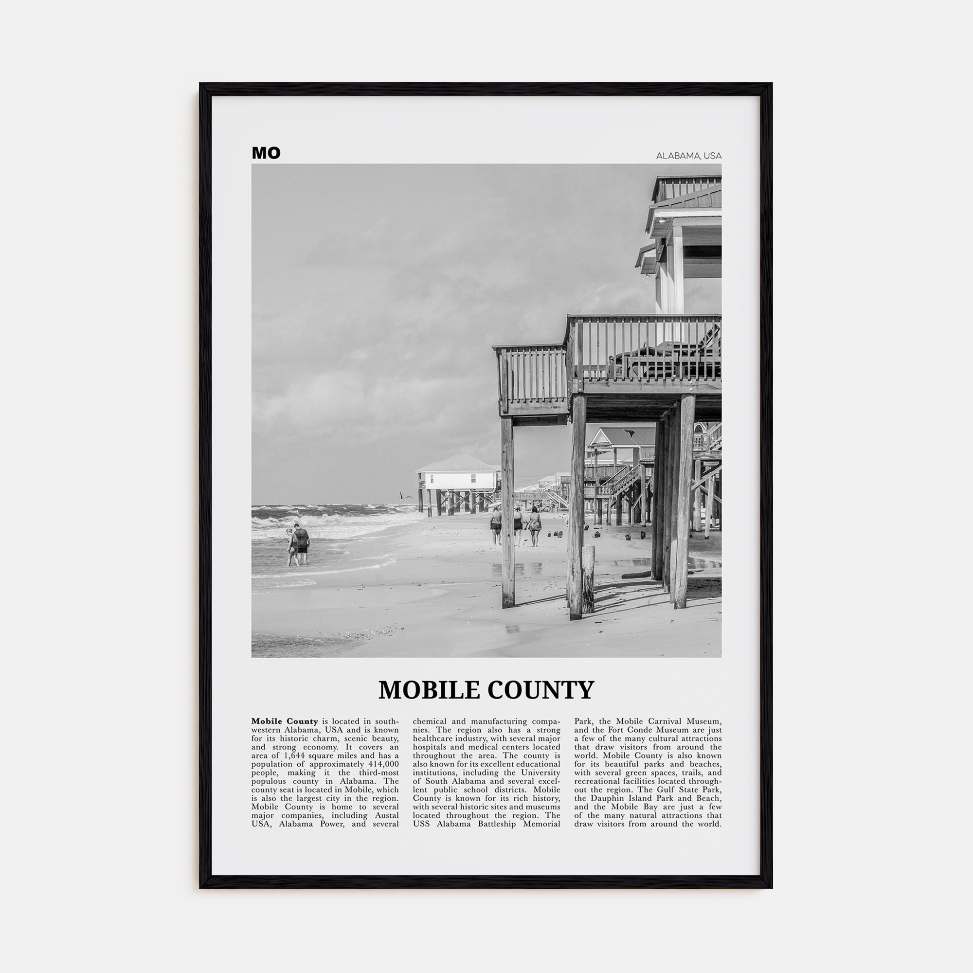 Mobile County Travel B&W Poster