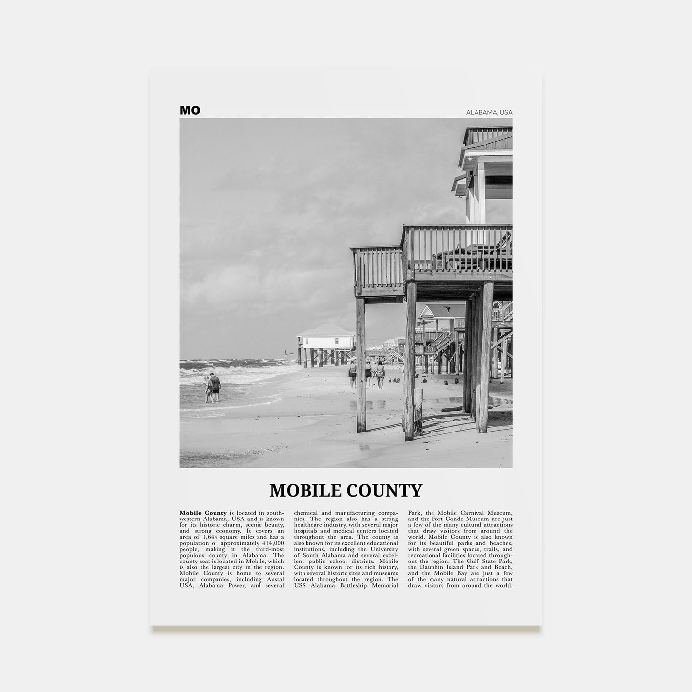 Mobile County Travel B&W Poster