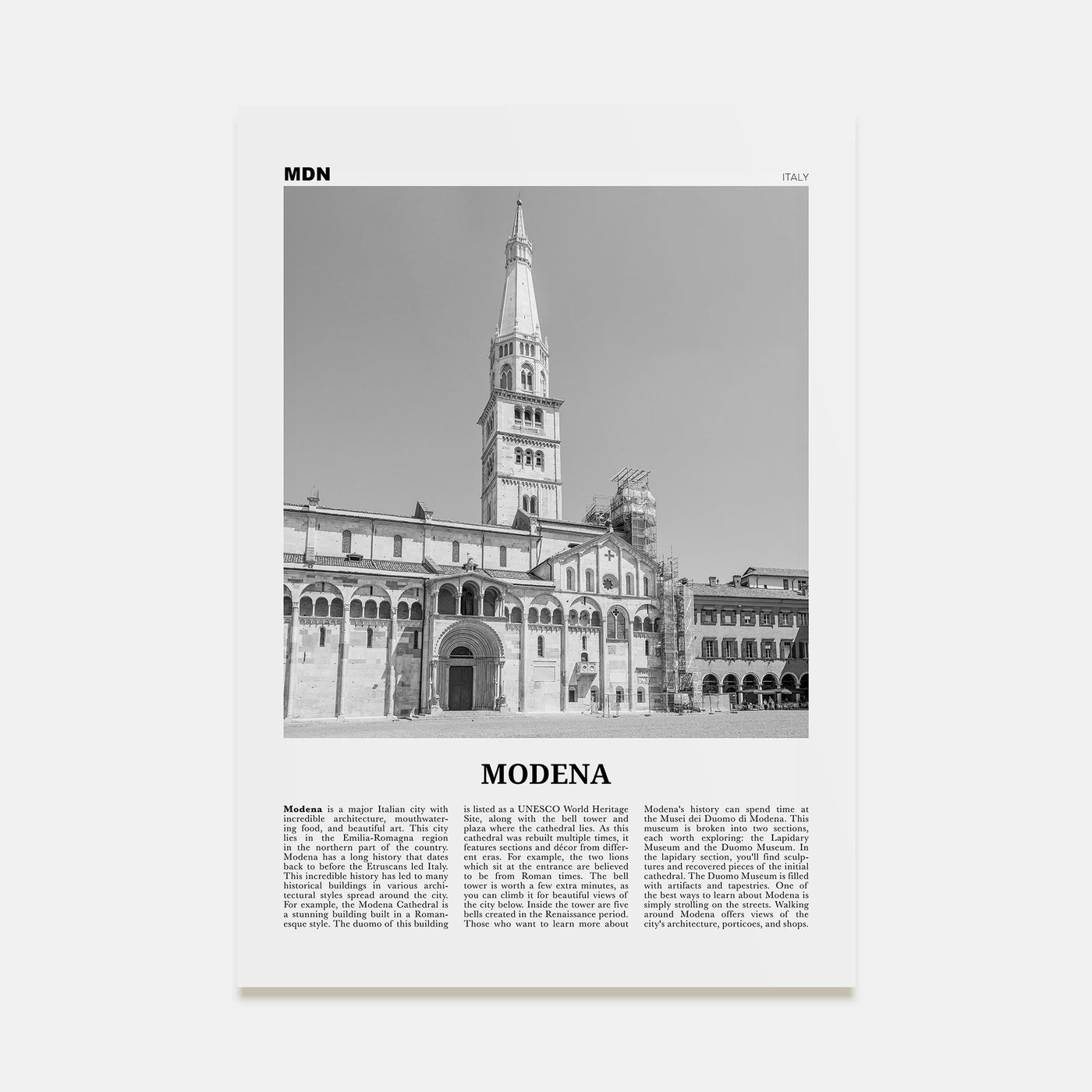 Modena Travel B&W Poster