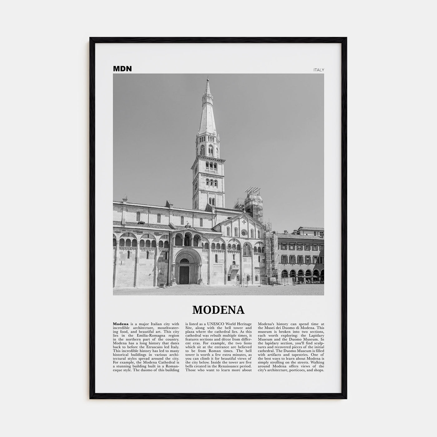 Modena Travel B&W Poster